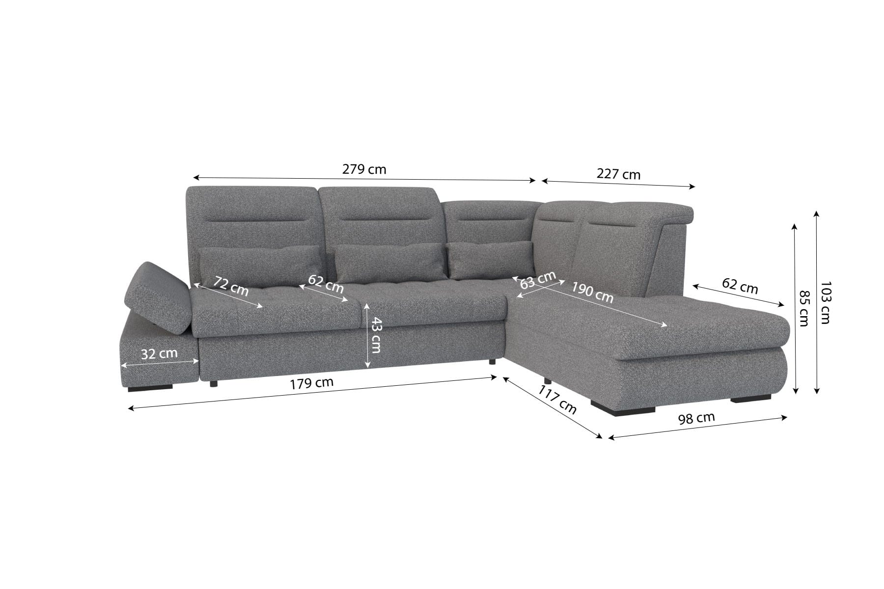 Stoff Ecksofa Ares L-Form Schwarz