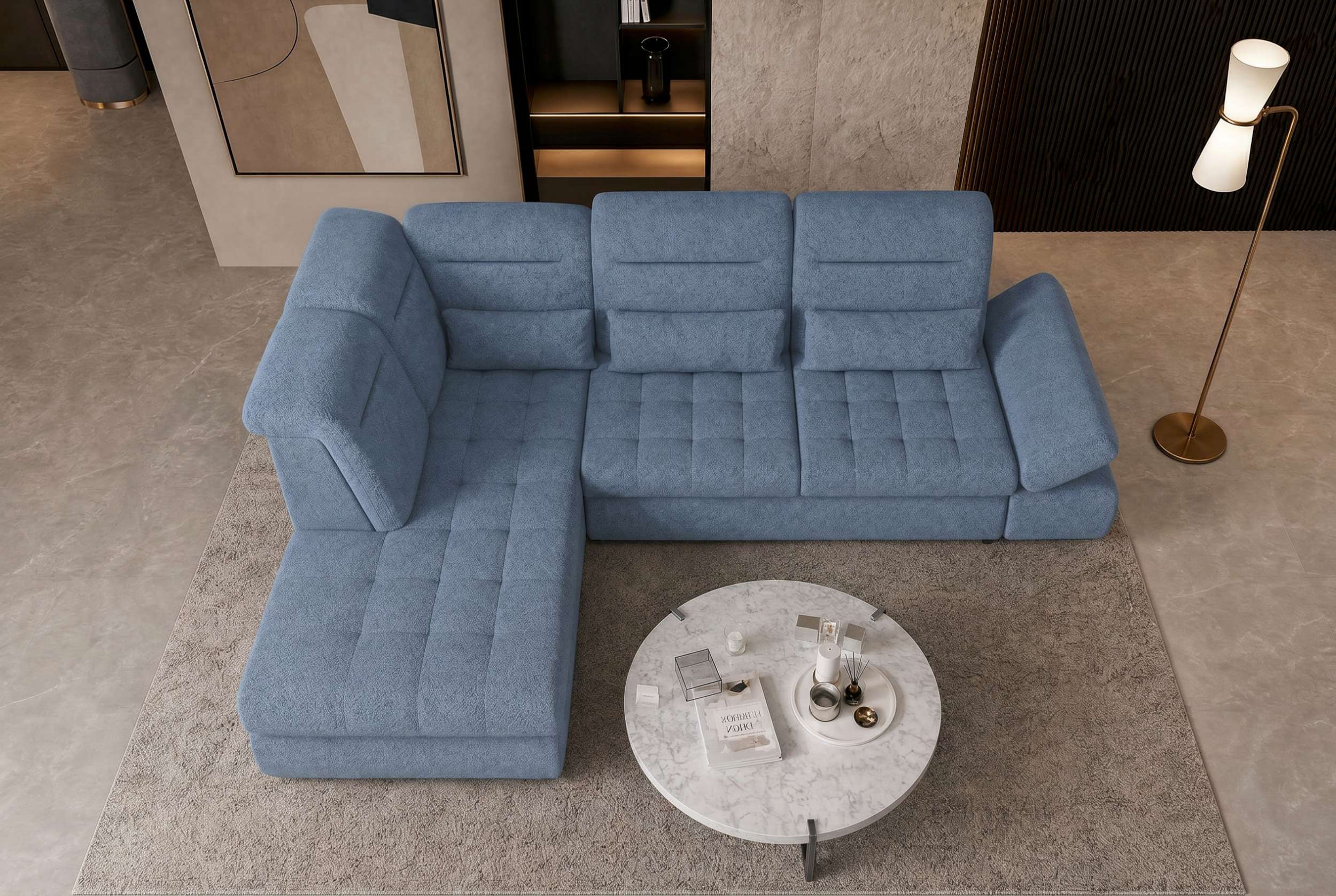 Couch Ares L Form in Stoff blau