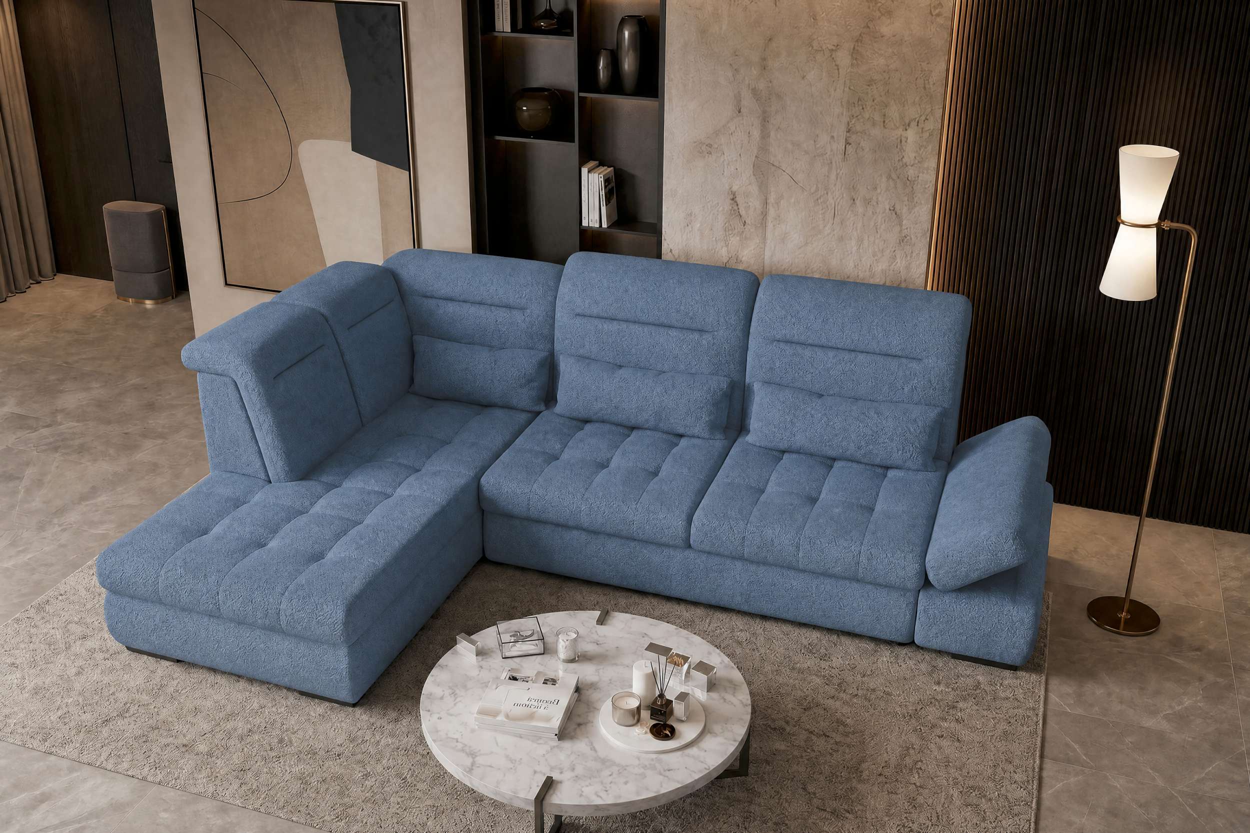 Couch Ares L Form in Stoff blau