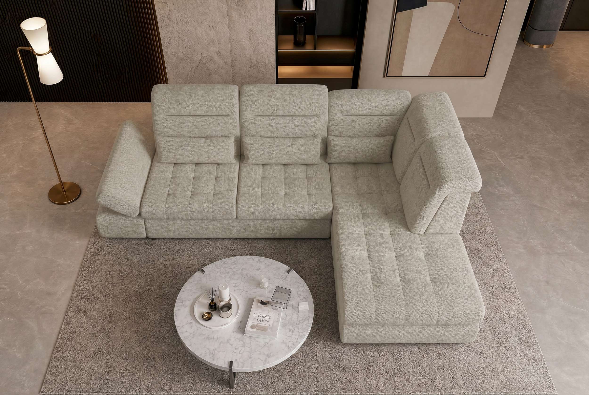Couch Ares L Form in Stoff hellgrau