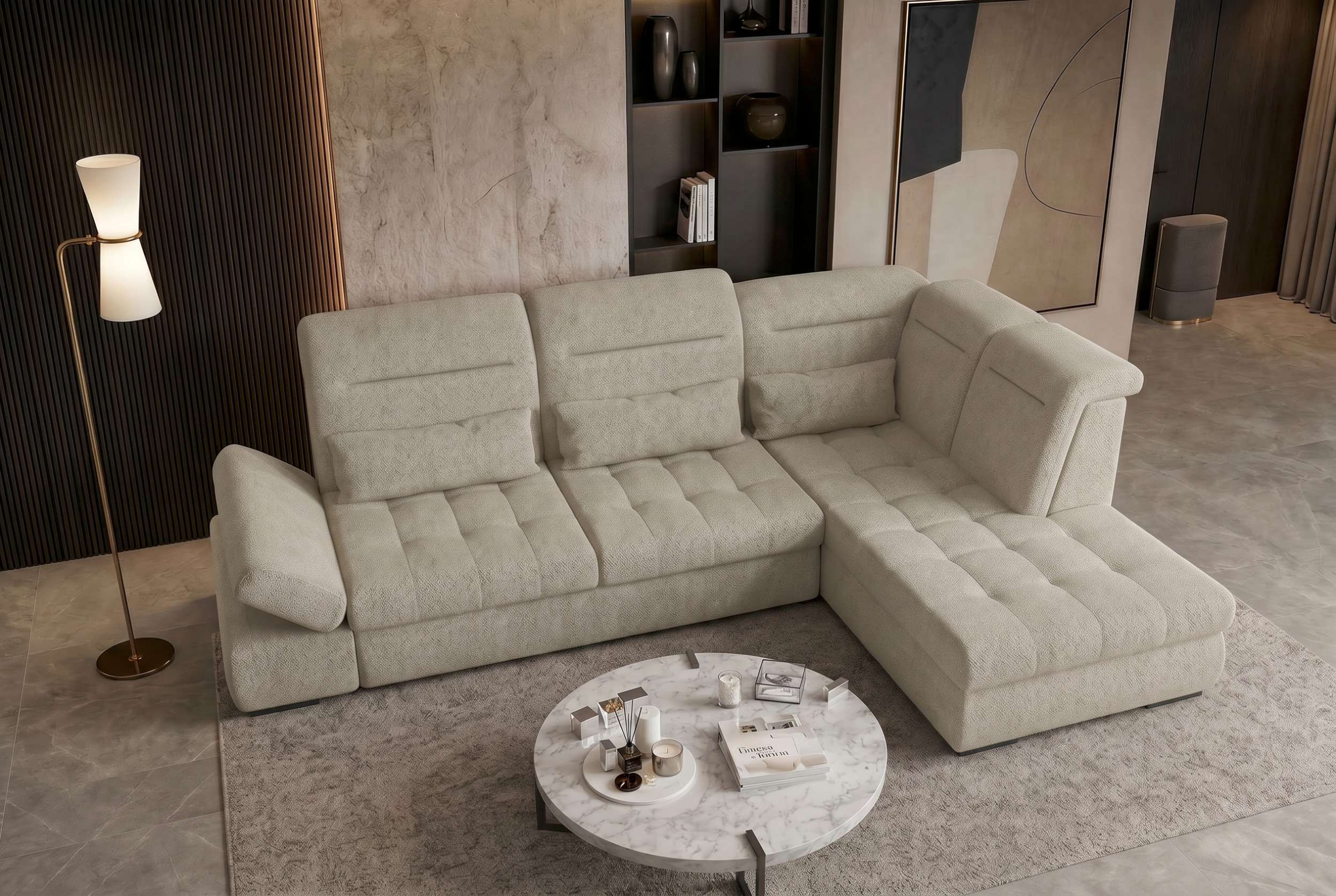 Couch Ares L Form in Stoff hellgrau