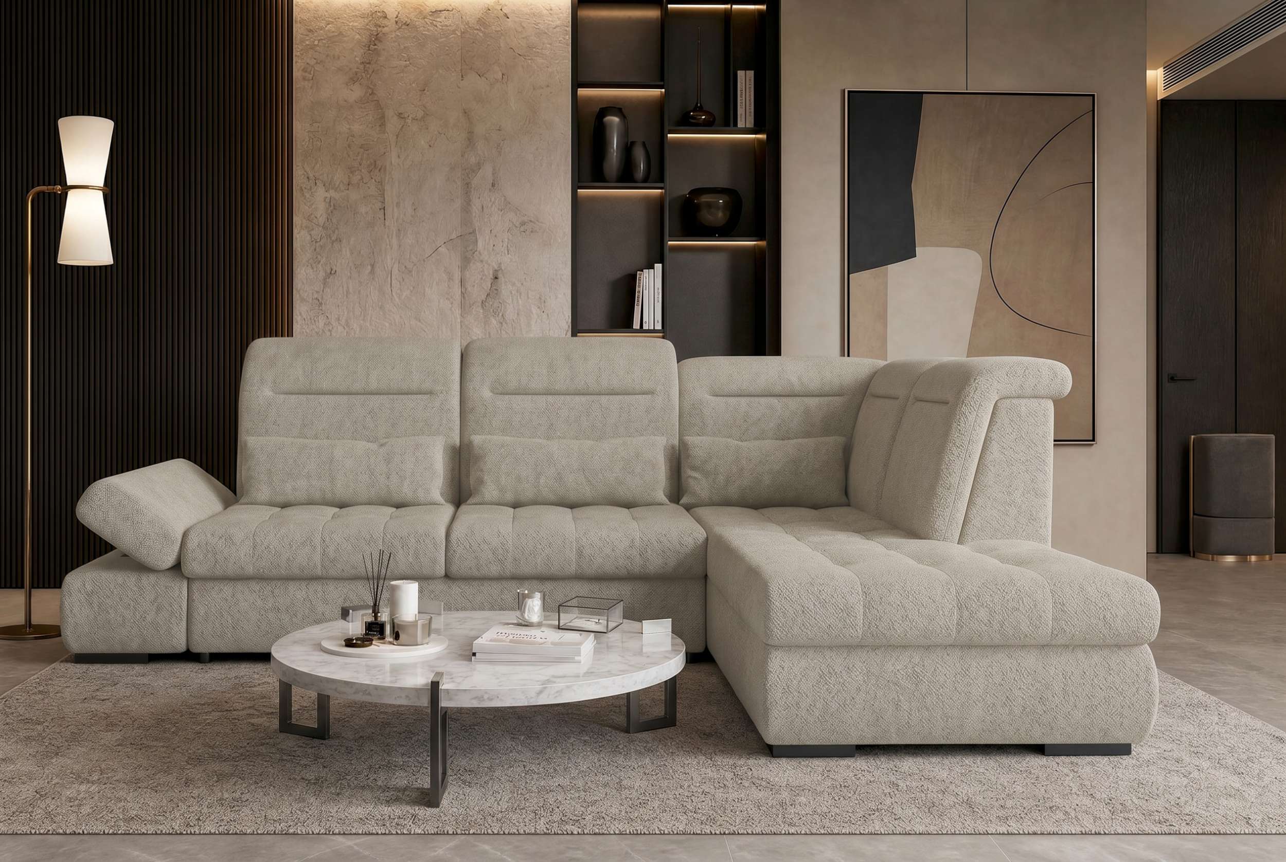 Couch Ares L Form in Stoff hellgrau