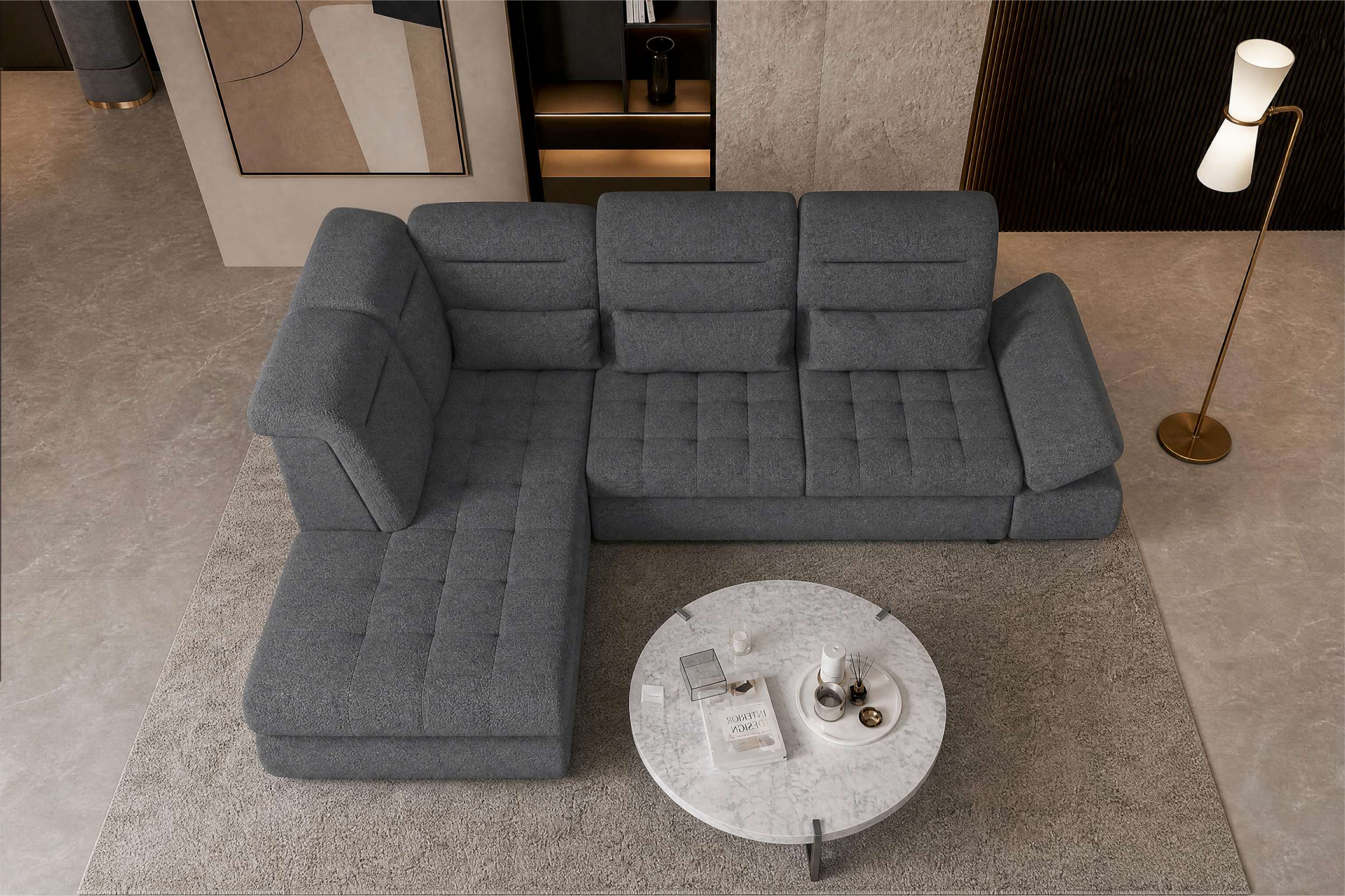 Strukturstoff Ecksofa Ares L Form kurz Anthrazit