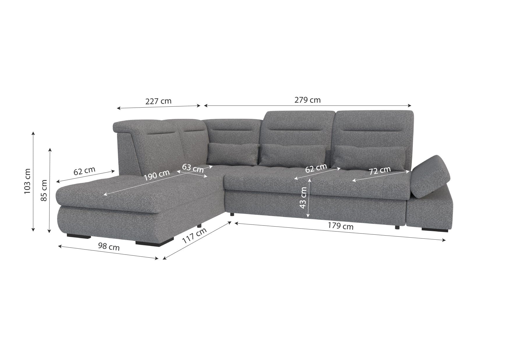 Strukturstoff Ecksofa Ares L Form kurz Anthrazit