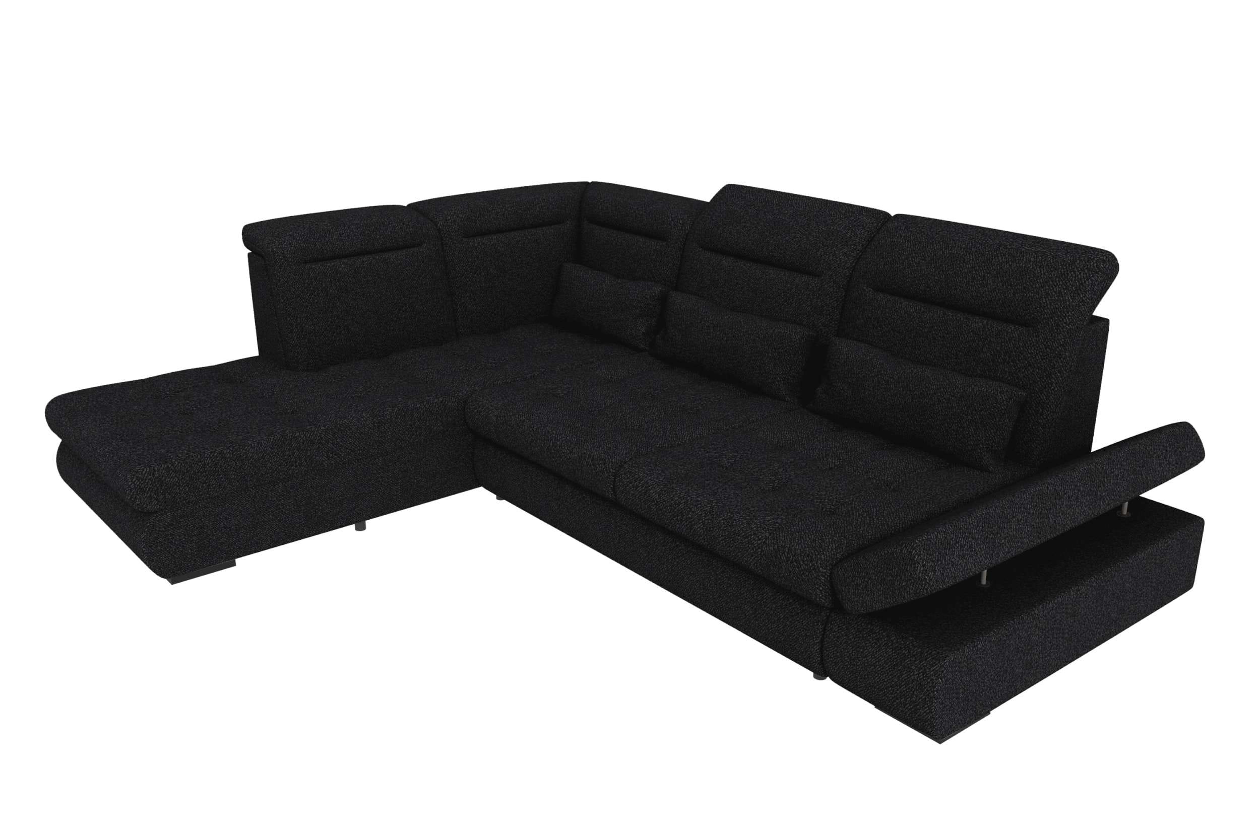 Couch Ares L-Form in Stoff Schwarz