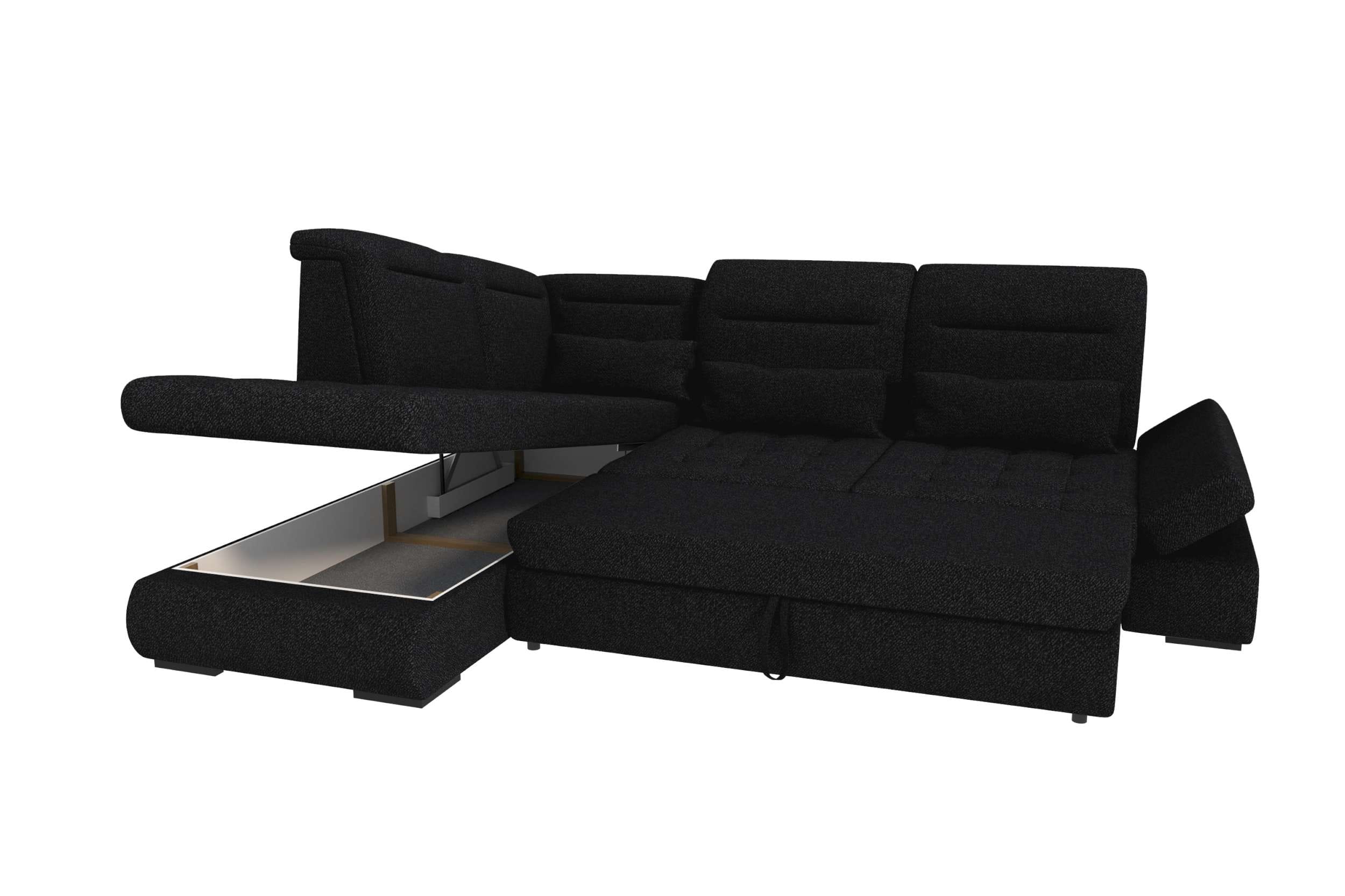 Couch Ares L-Form in Stoff Schwarz