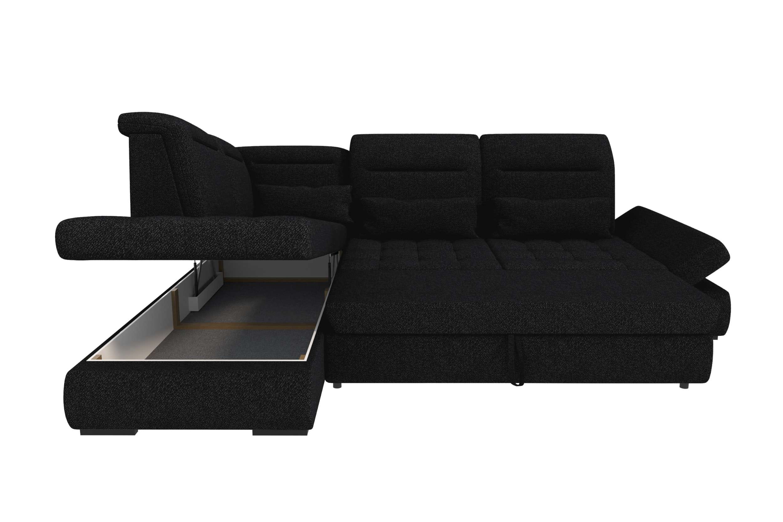 Couch Ares L-Form in Stoff Schwarz