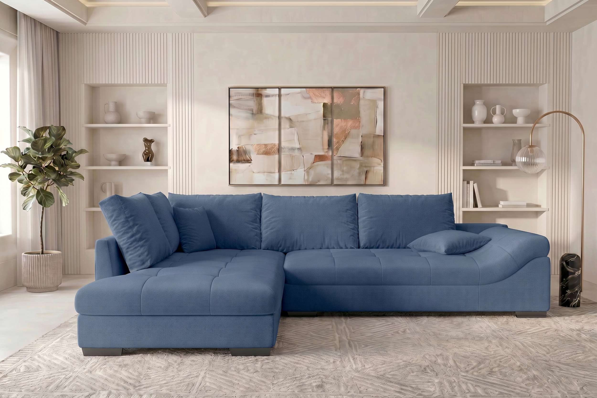 Couch Mykonos L-Form in Stoff Blau