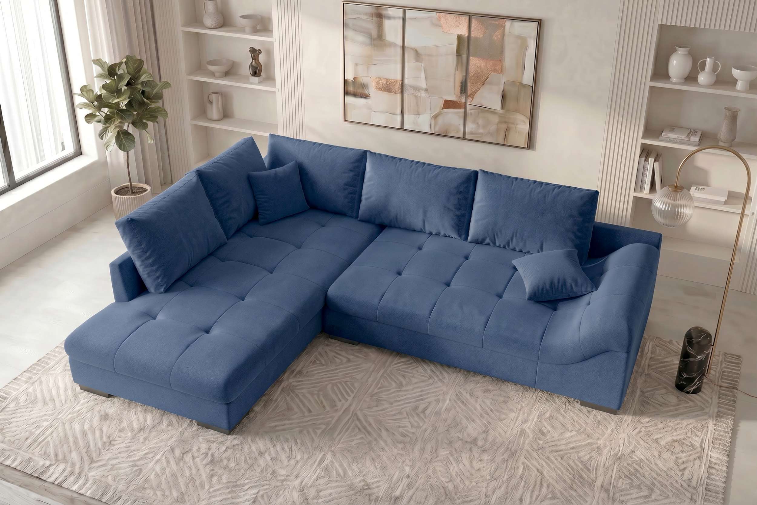 Couch Mykonos L-Form in Stoff Blau