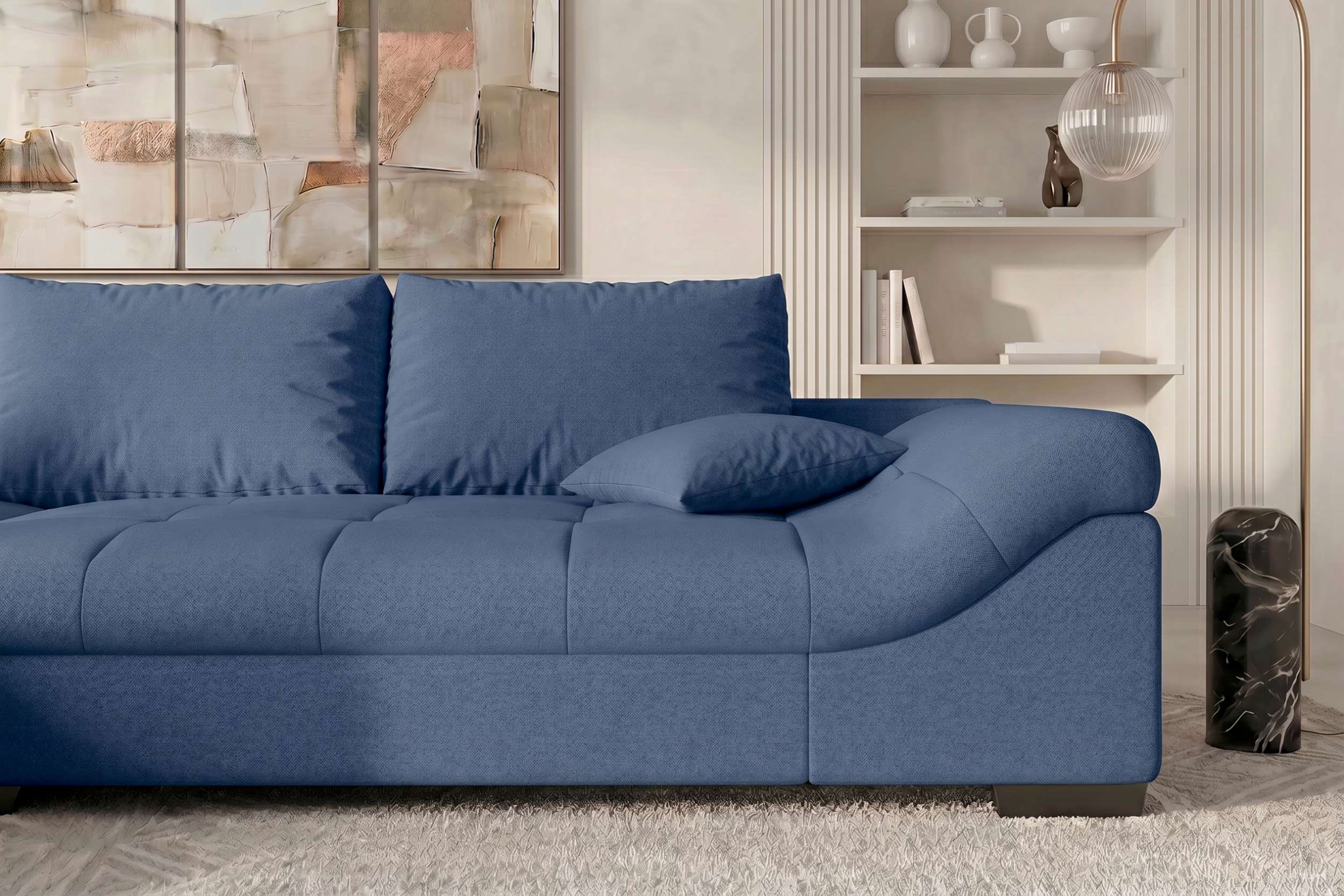 Couch Mykonos L-Form in Stoff Blau