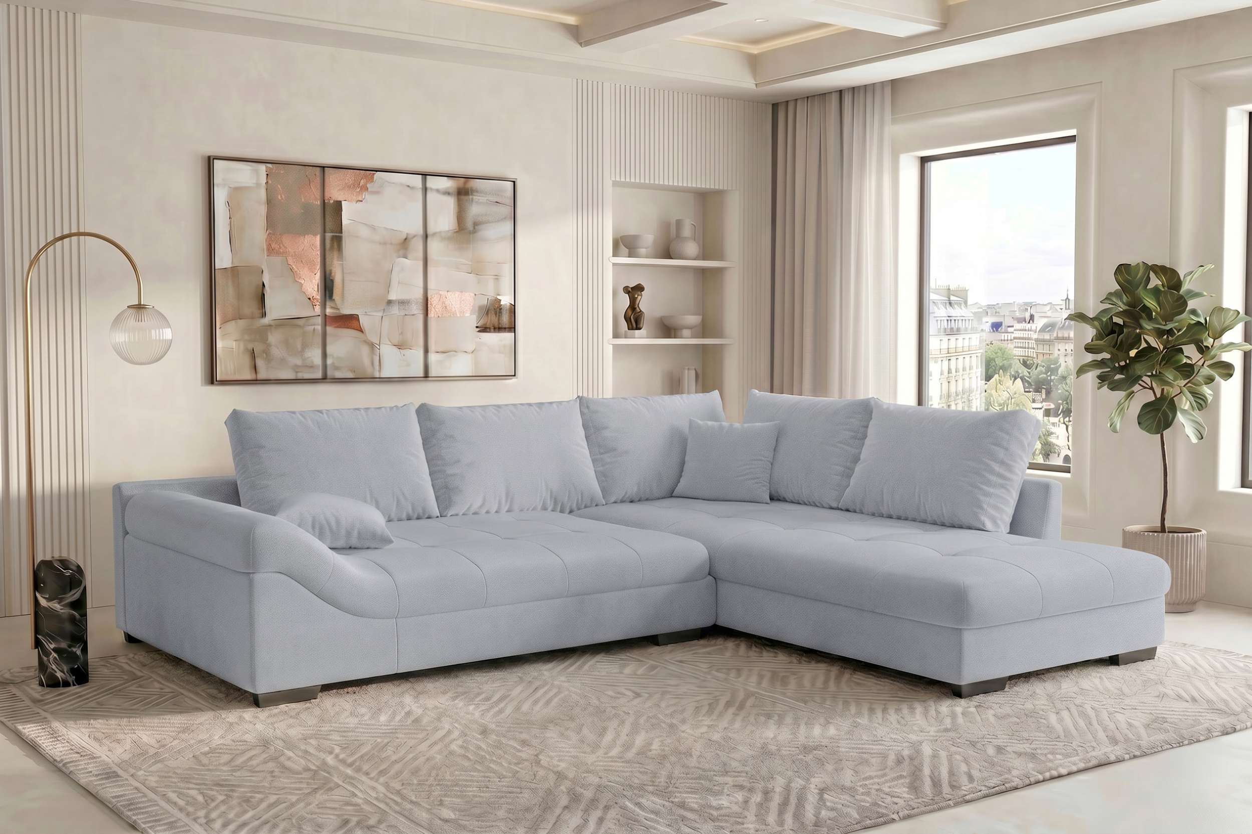 Couch Mykonos L Form in Stoff asche