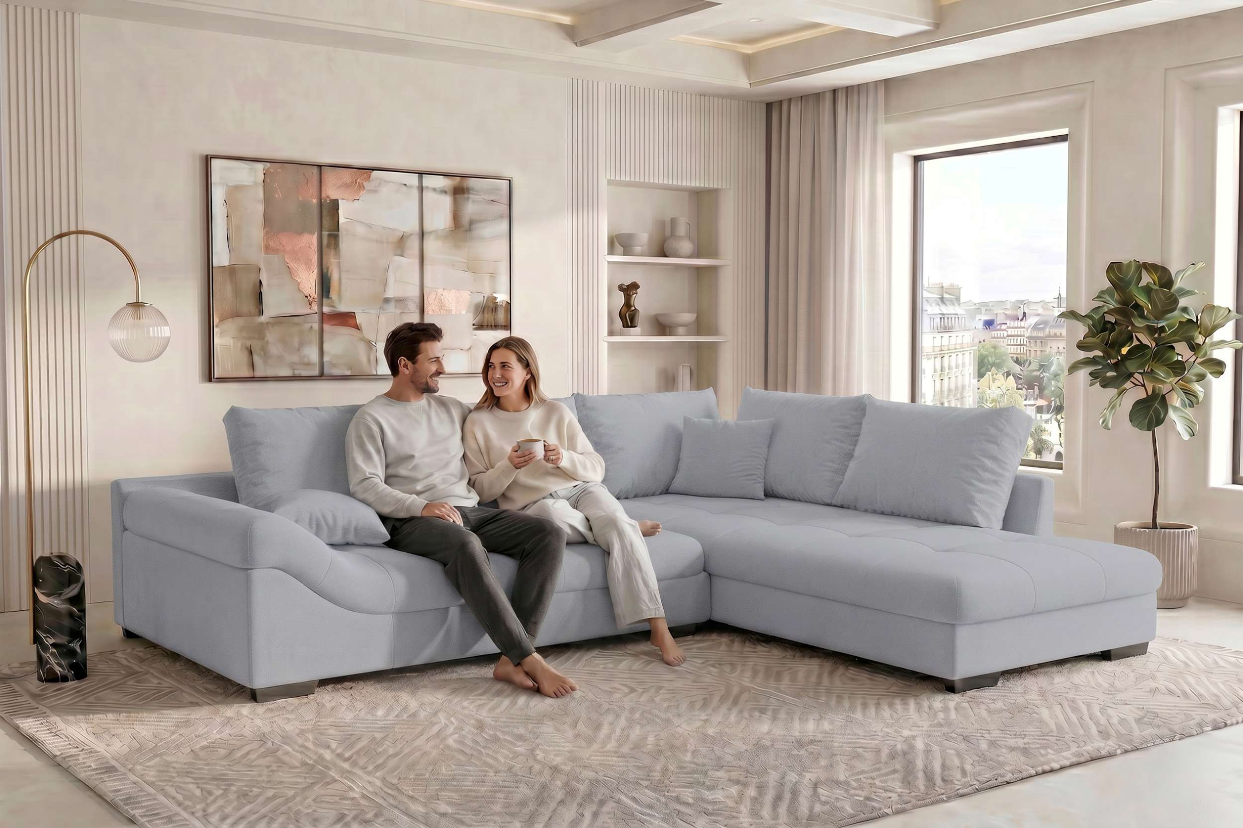 Couch Mykonos L Form in Stoff asche