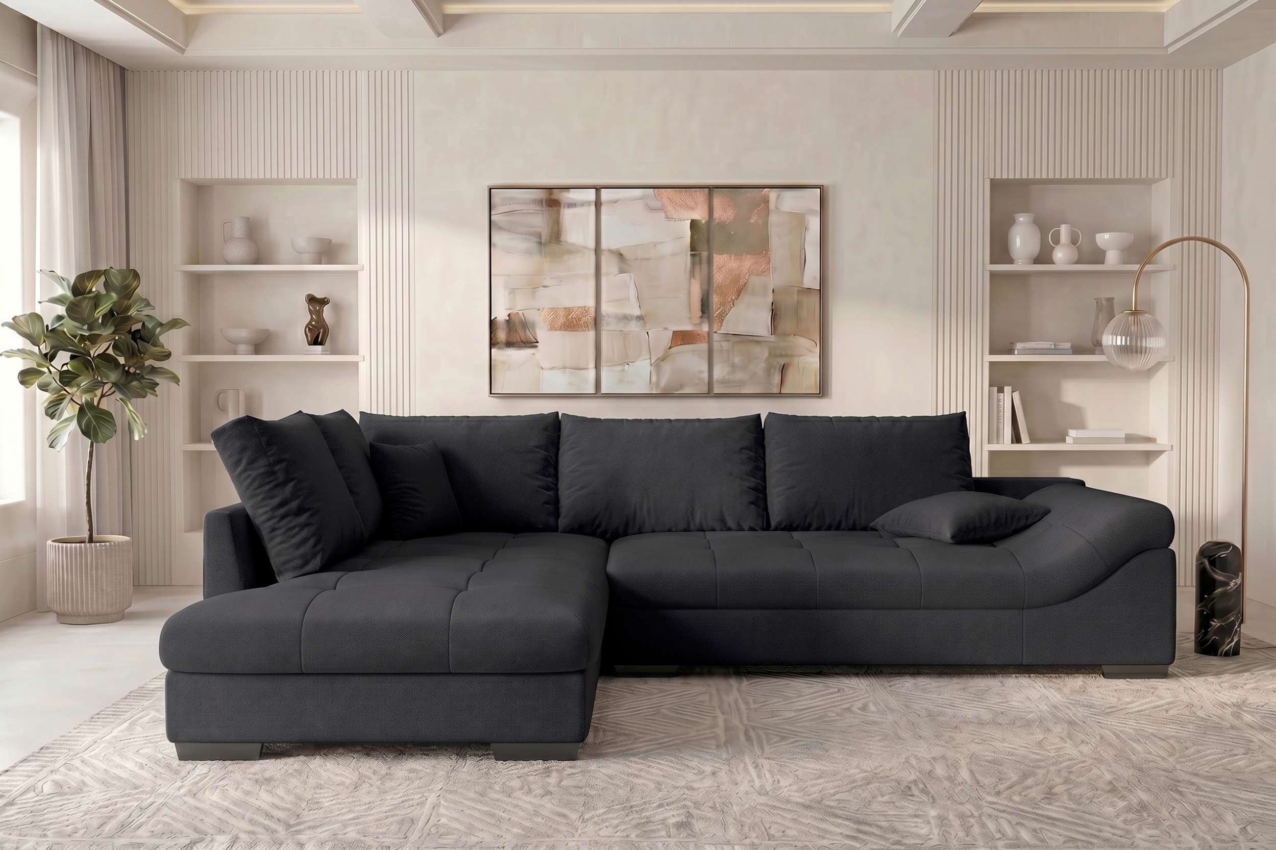 Couch Mykonos L-Form in Stoff Schwarz