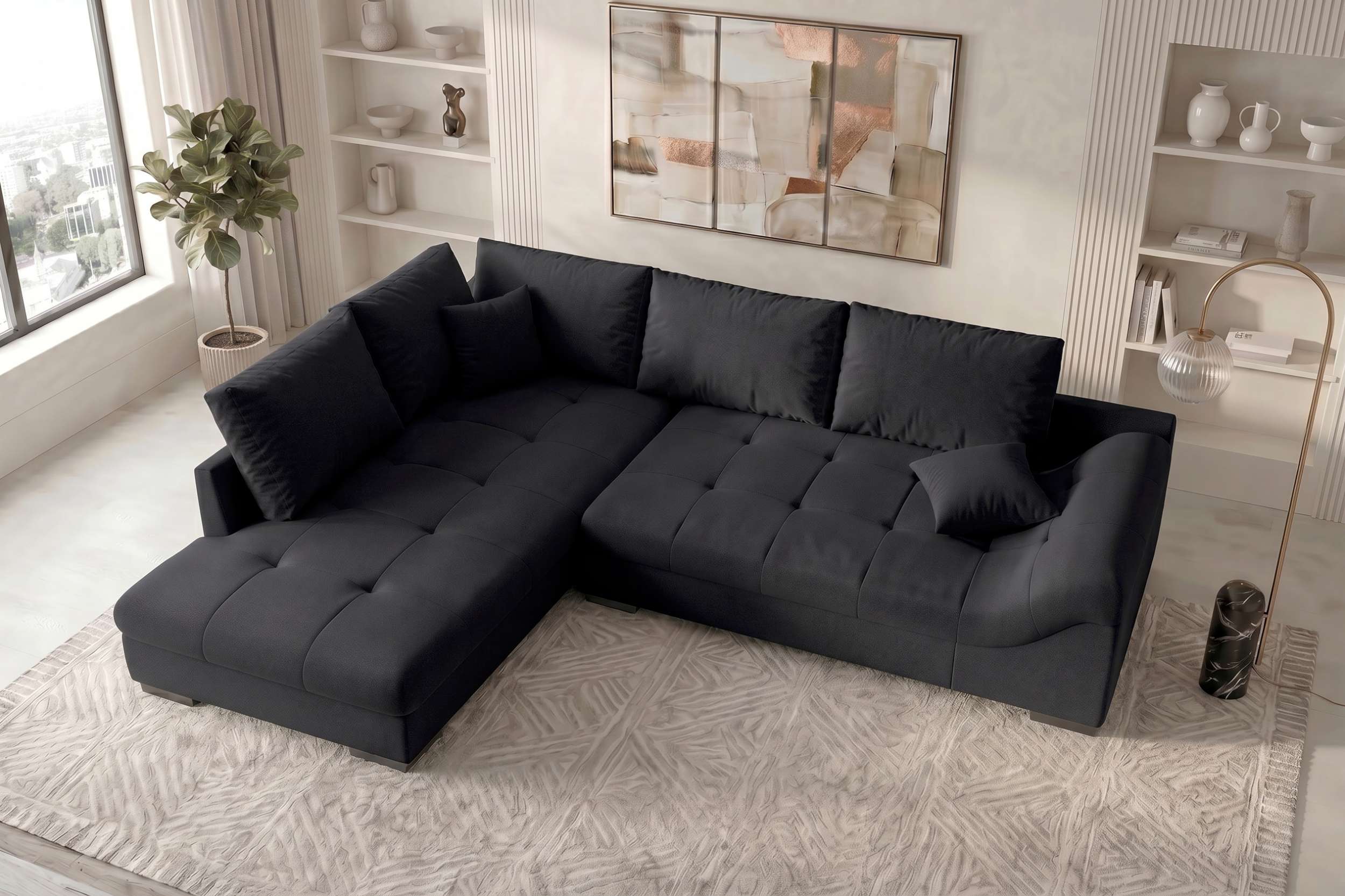Couch Mykonos L-Form in Stoff Schwarz