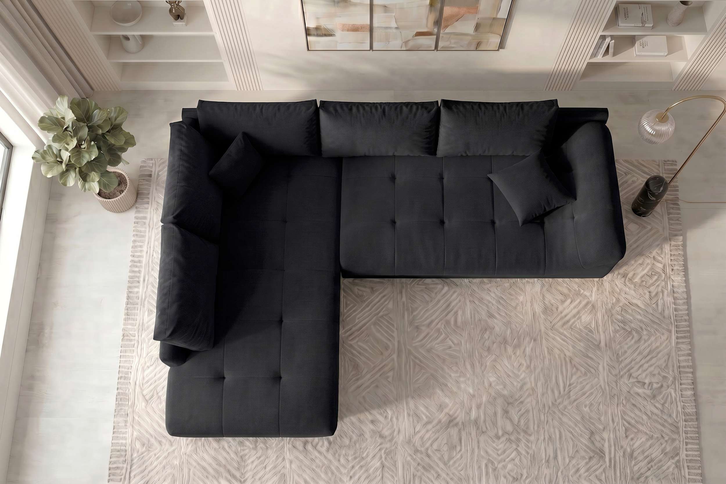 Couch Mykonos L-Form in Stoff Schwarz