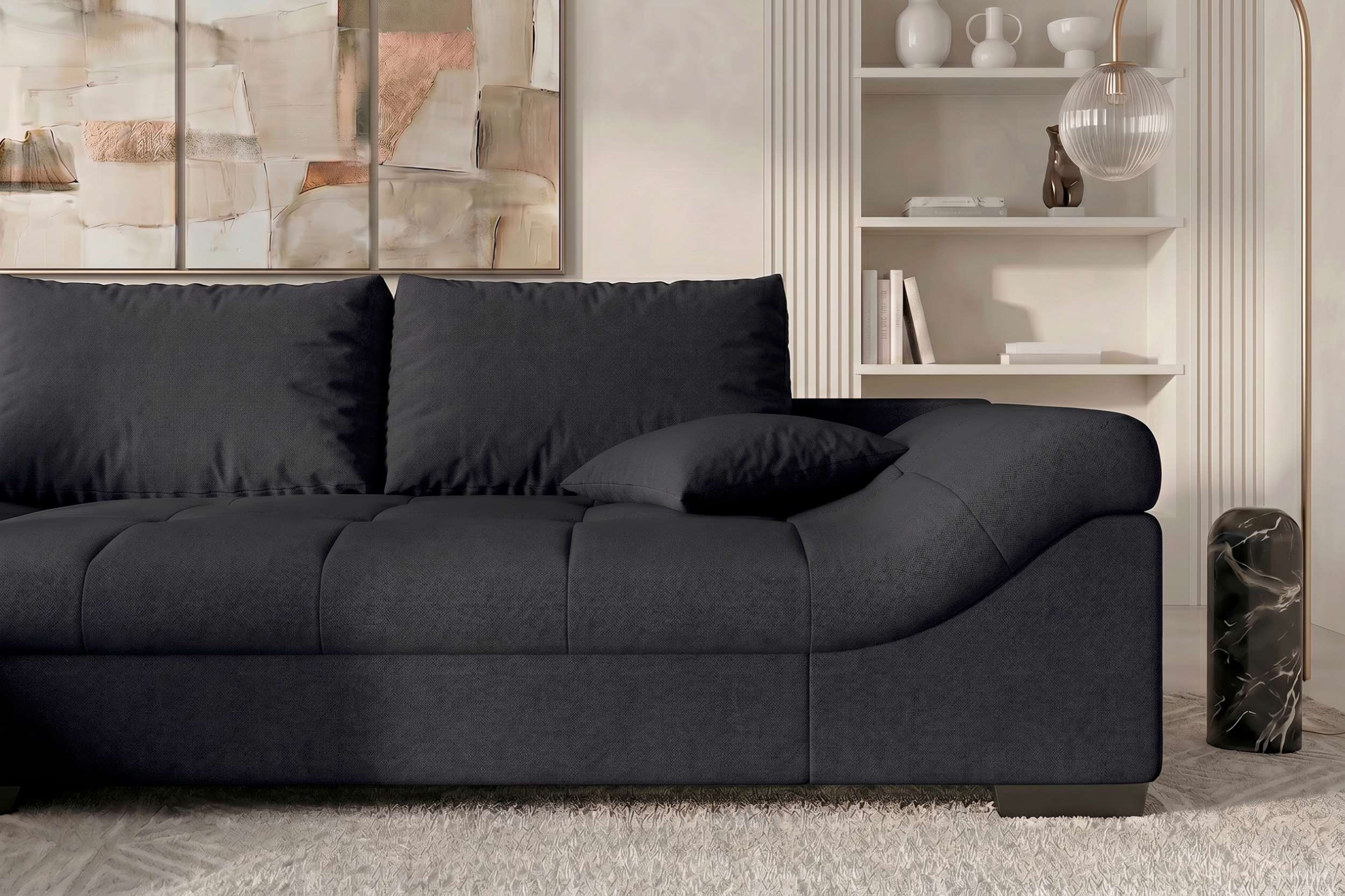 Couch Mykonos L-Form in Stoff Schwarz