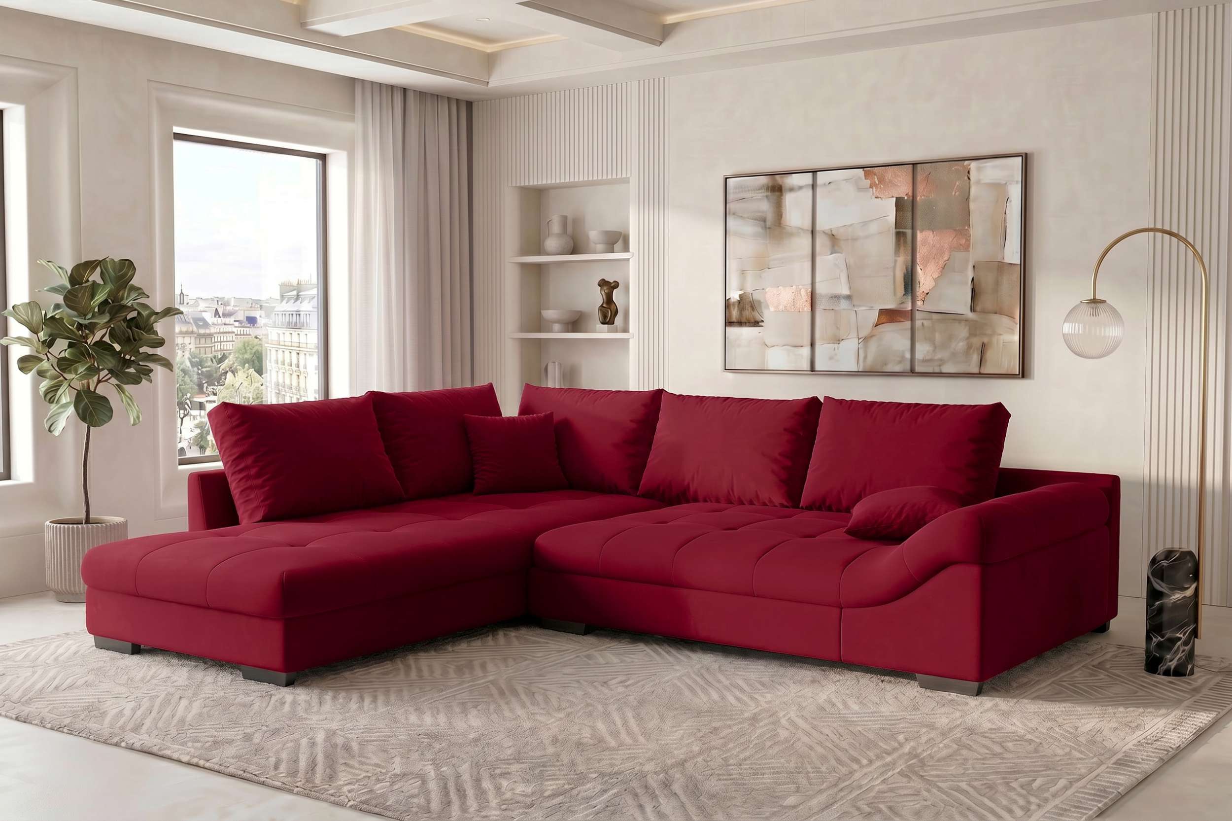 Couch Mykonos L-Form in Stoff Rot