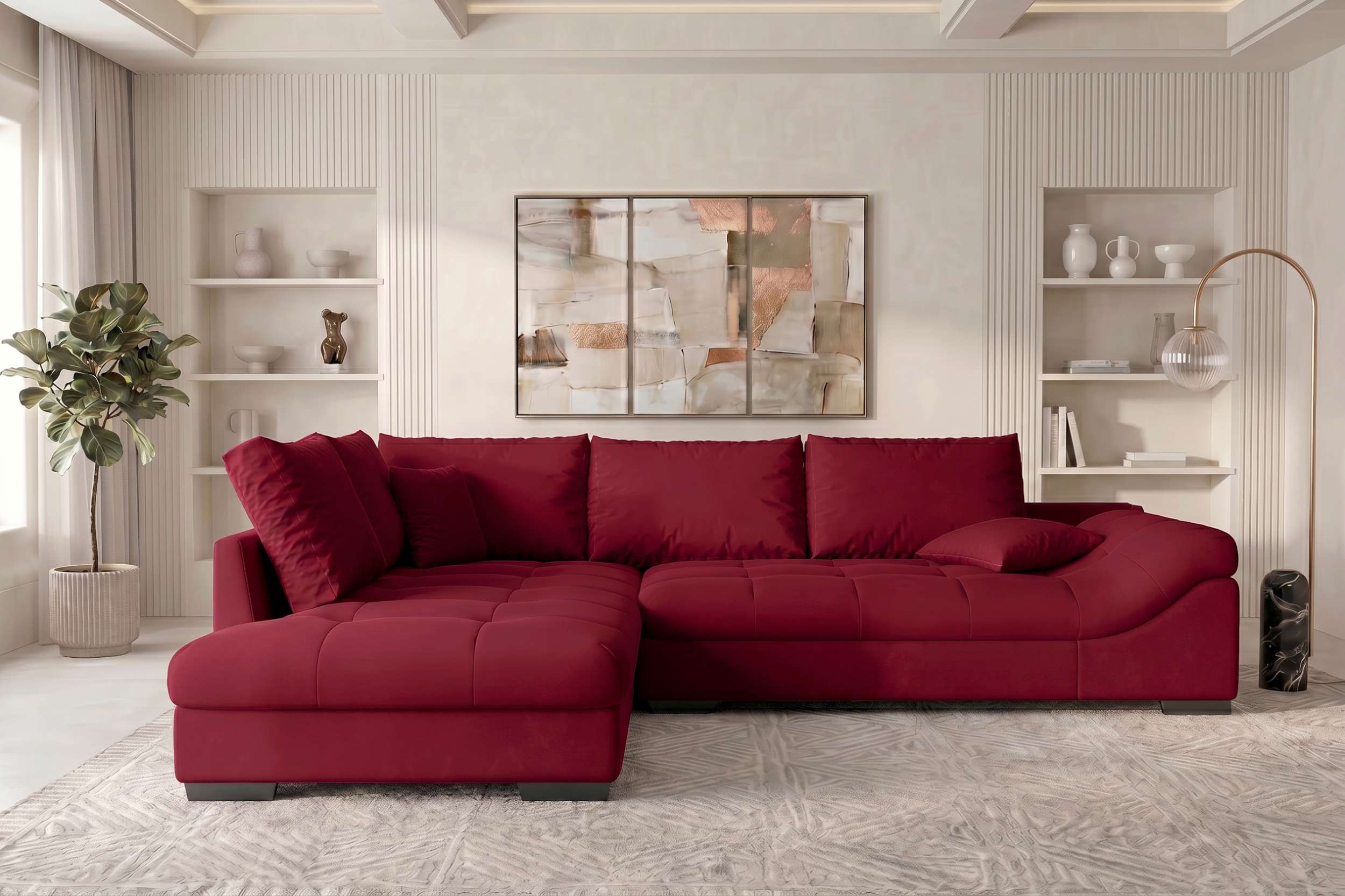 Couch Mykonos L-Form in Stoff Rot