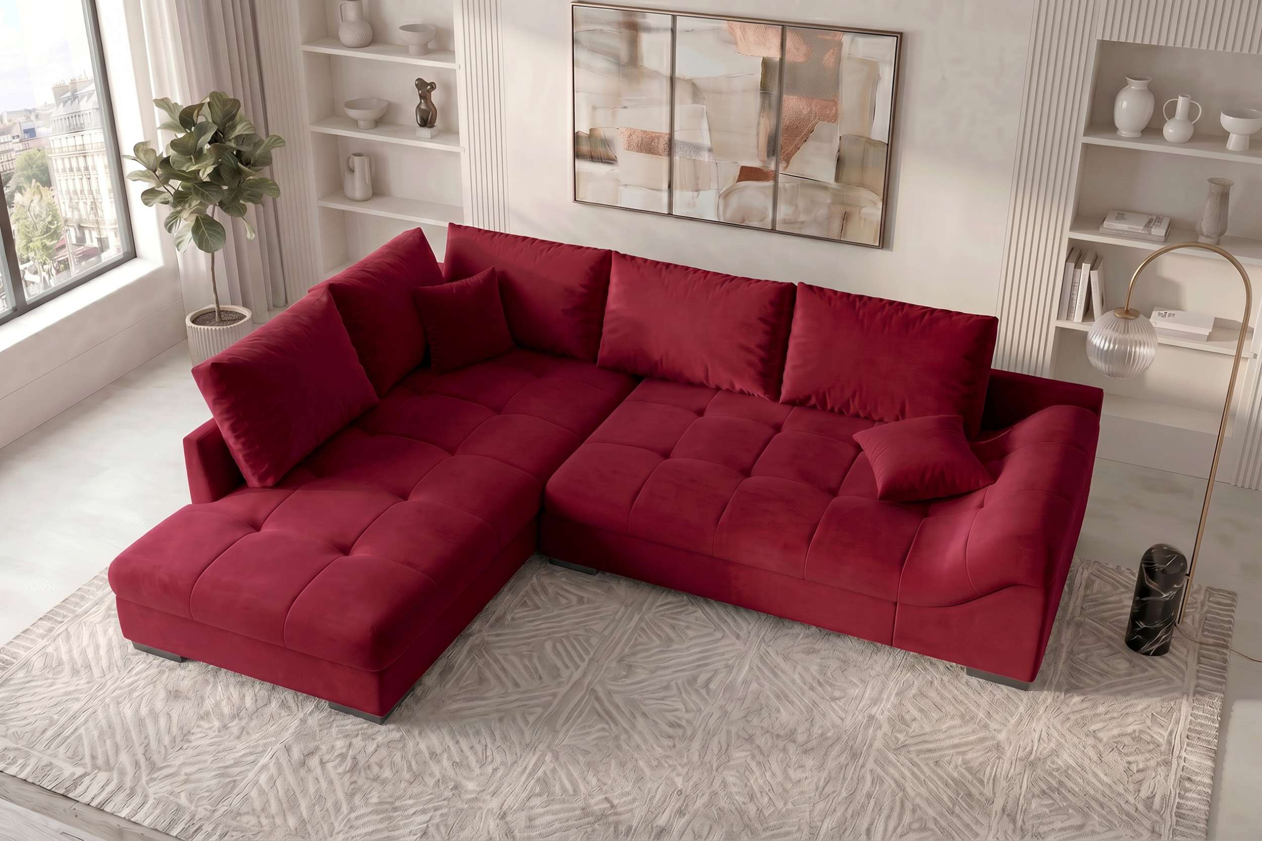 Couch Mykonos L-Form in Stoff Rot