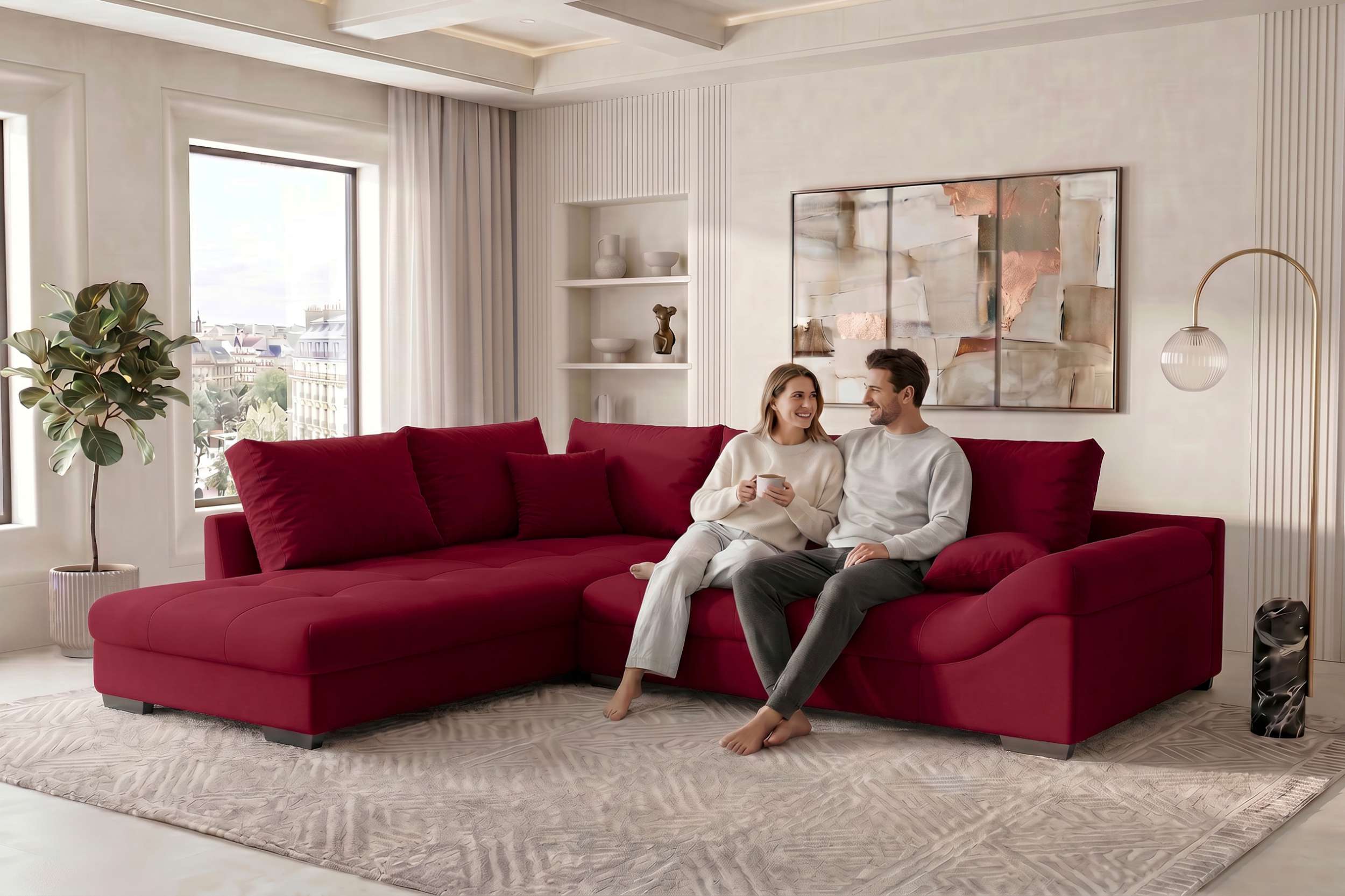 Couch Mykonos L-Form in Stoff Rot