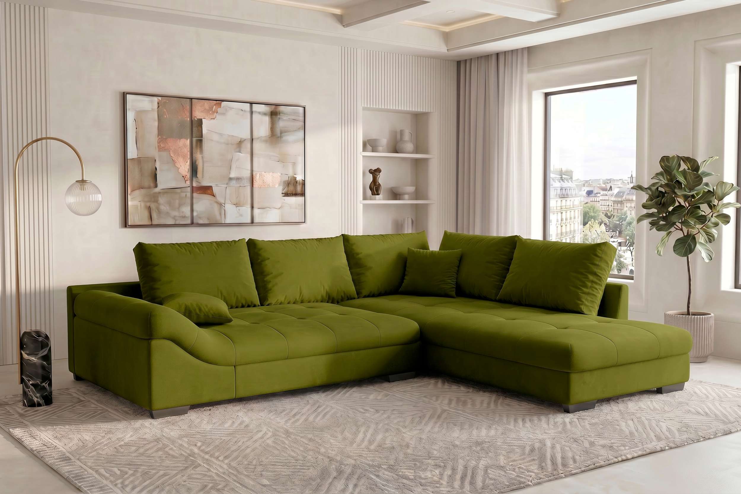 Couch Mykonos L-Form in Stoff Limette