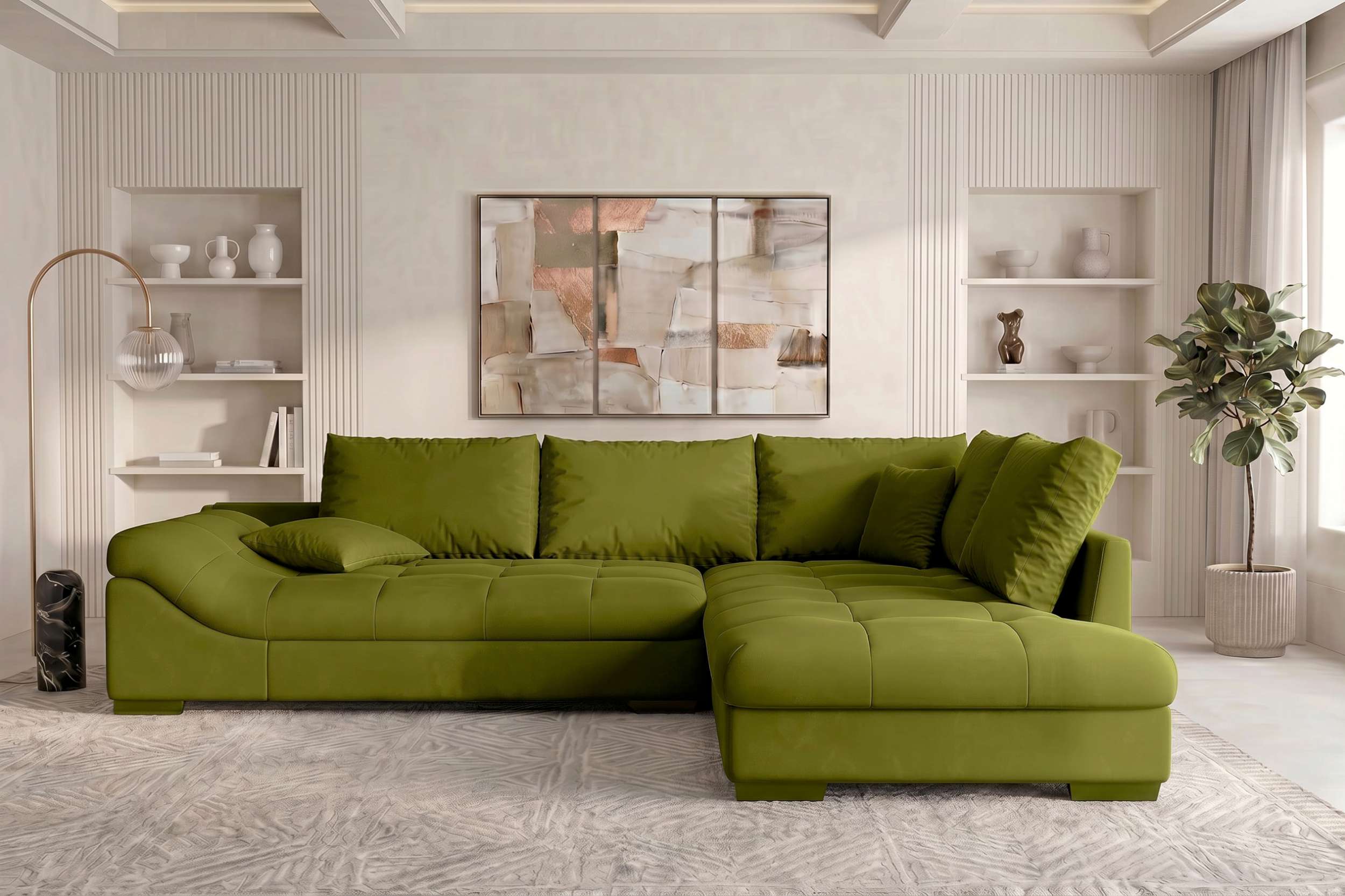 Couch Mykonos L-Form in Stoff Limette