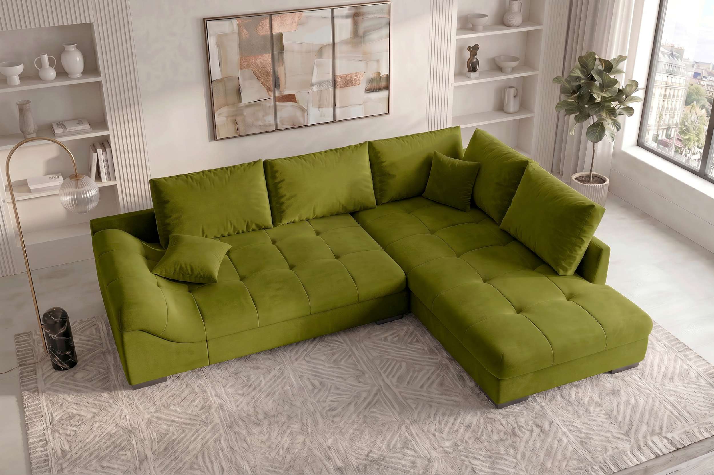 Couch Mykonos L-Form in Stoff Limette