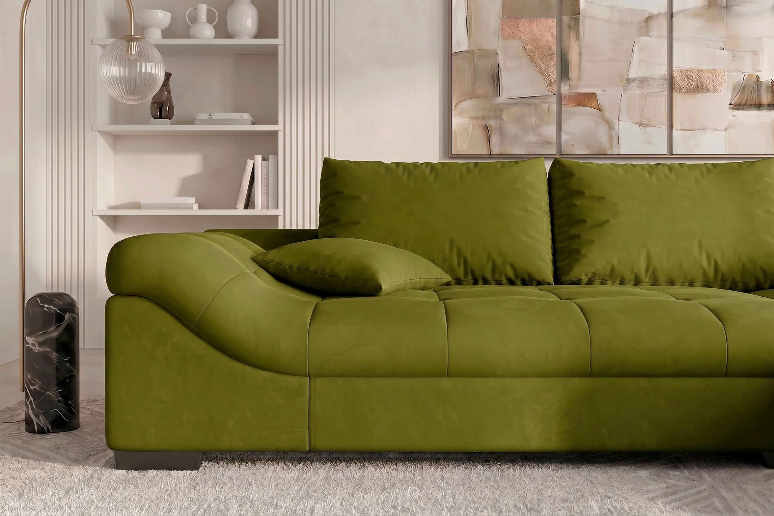 Couch Mykonos L-Form in Stoff Limette