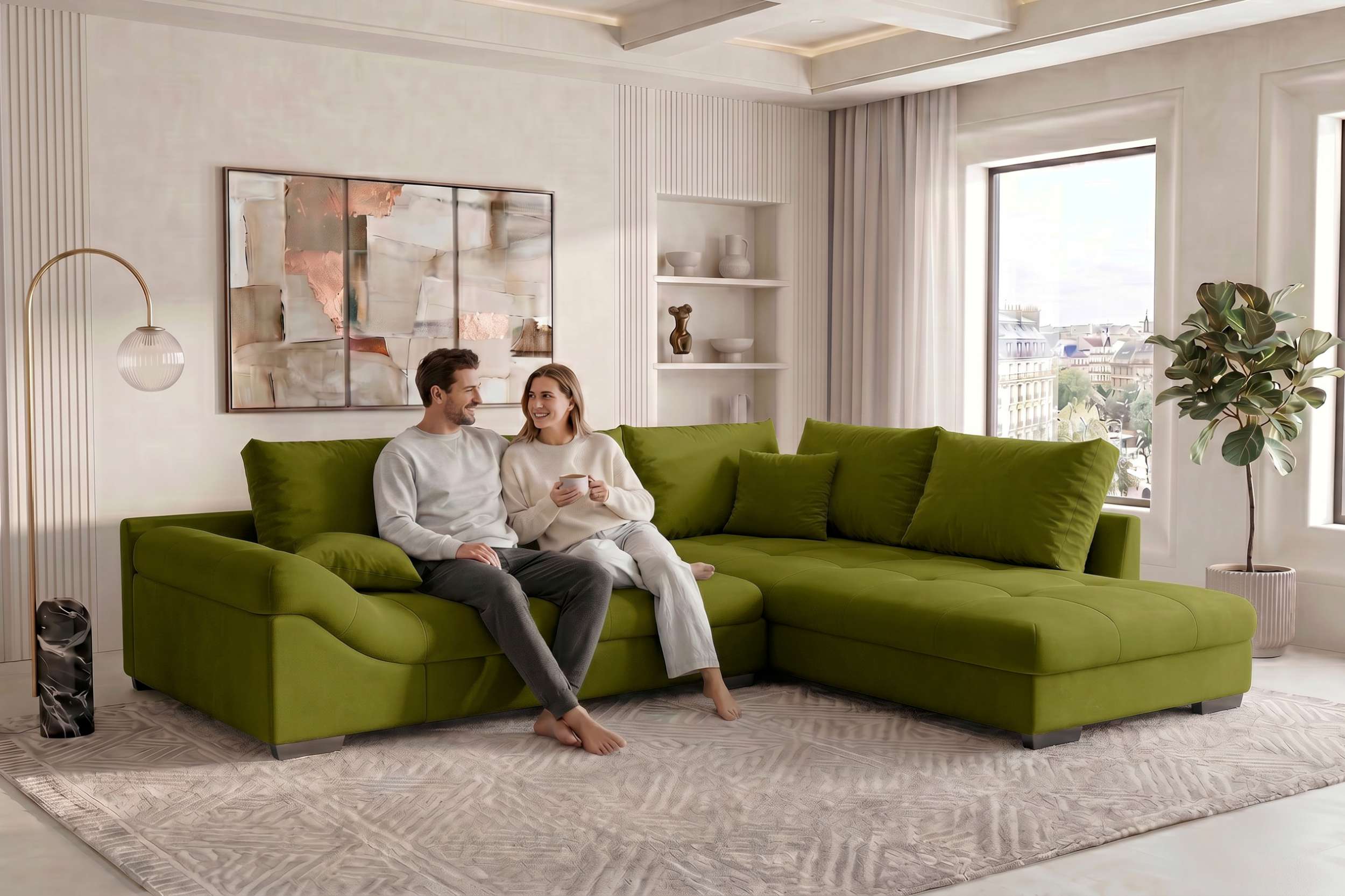 Couch Mykonos L-Form in Stoff Limette