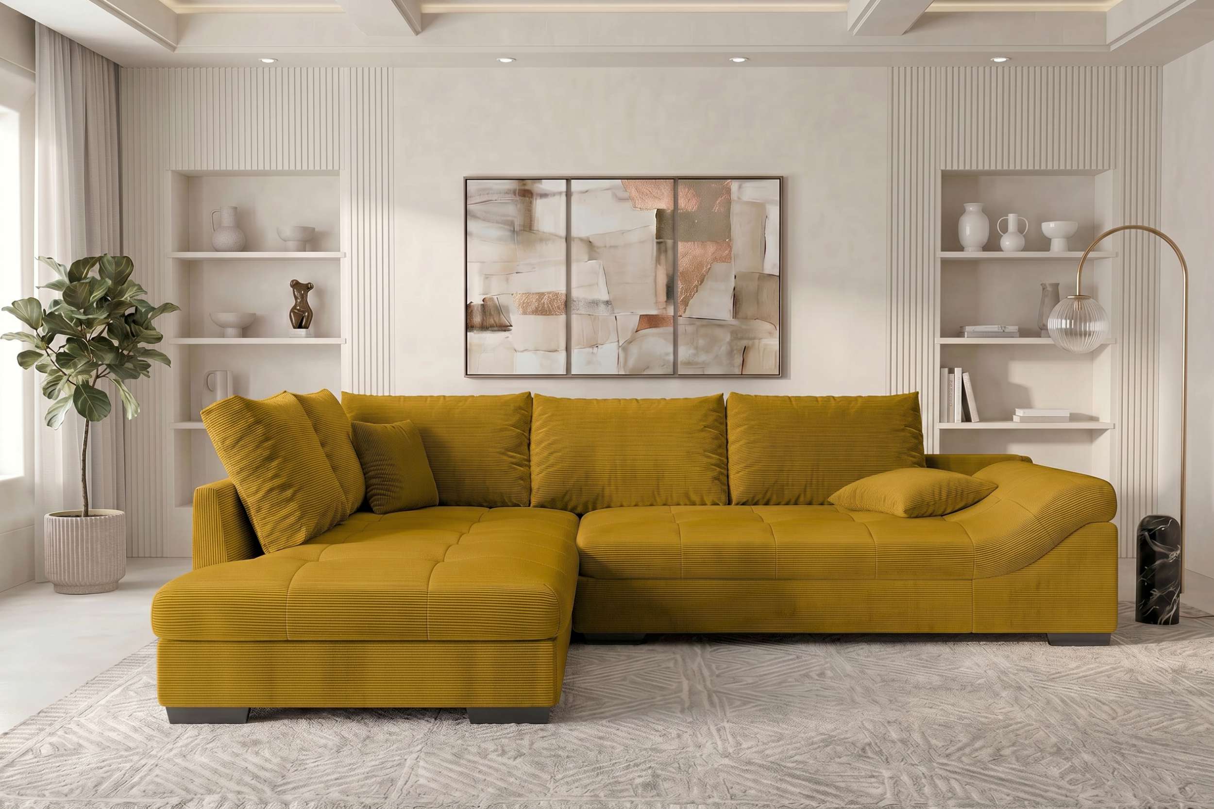 Polster Ecksofa Mykonos L Form kurz Gold