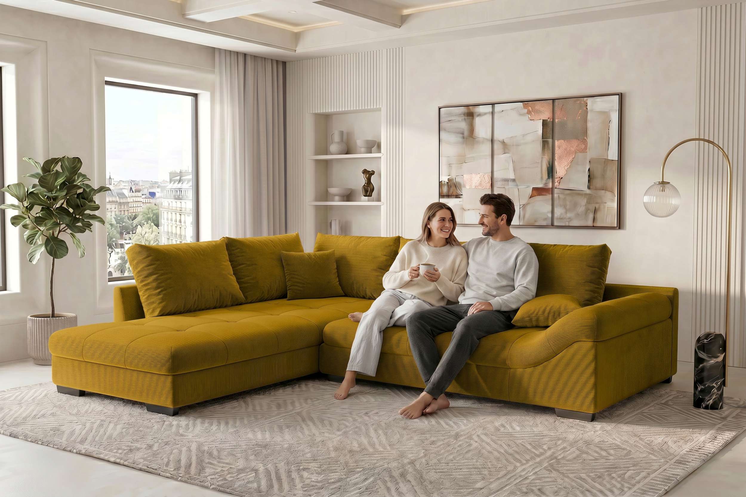 Polster Ecksofa Mykonos L Form kurz Gold