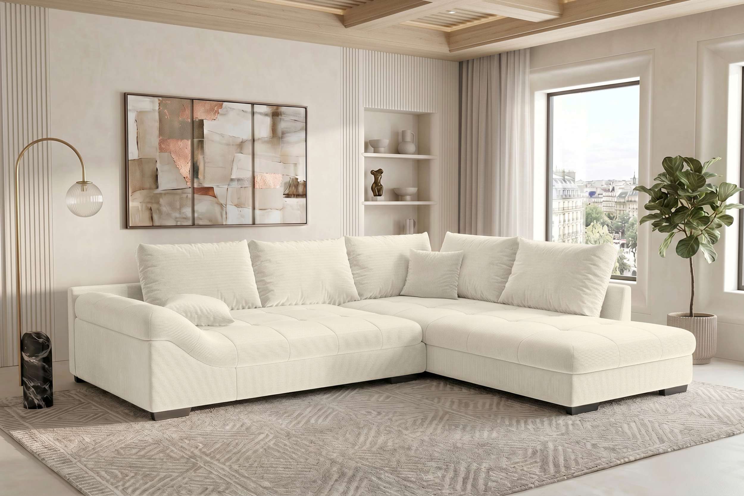 Couch Mykonos L Form in Stoff creme