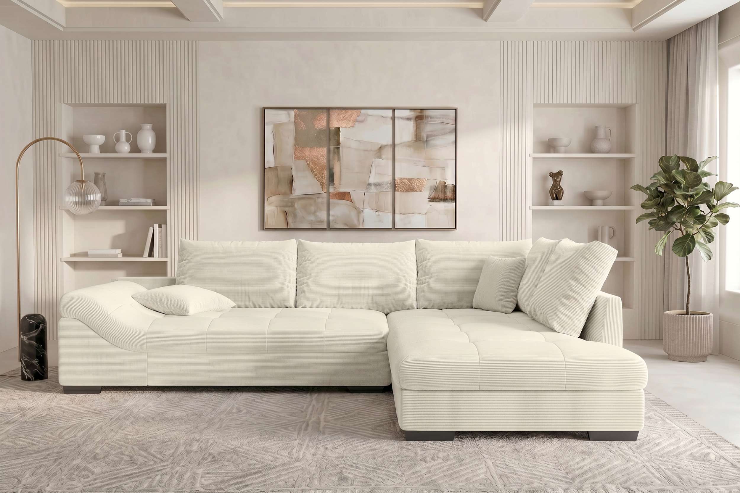 Couch Mykonos L Form in Stoff creme