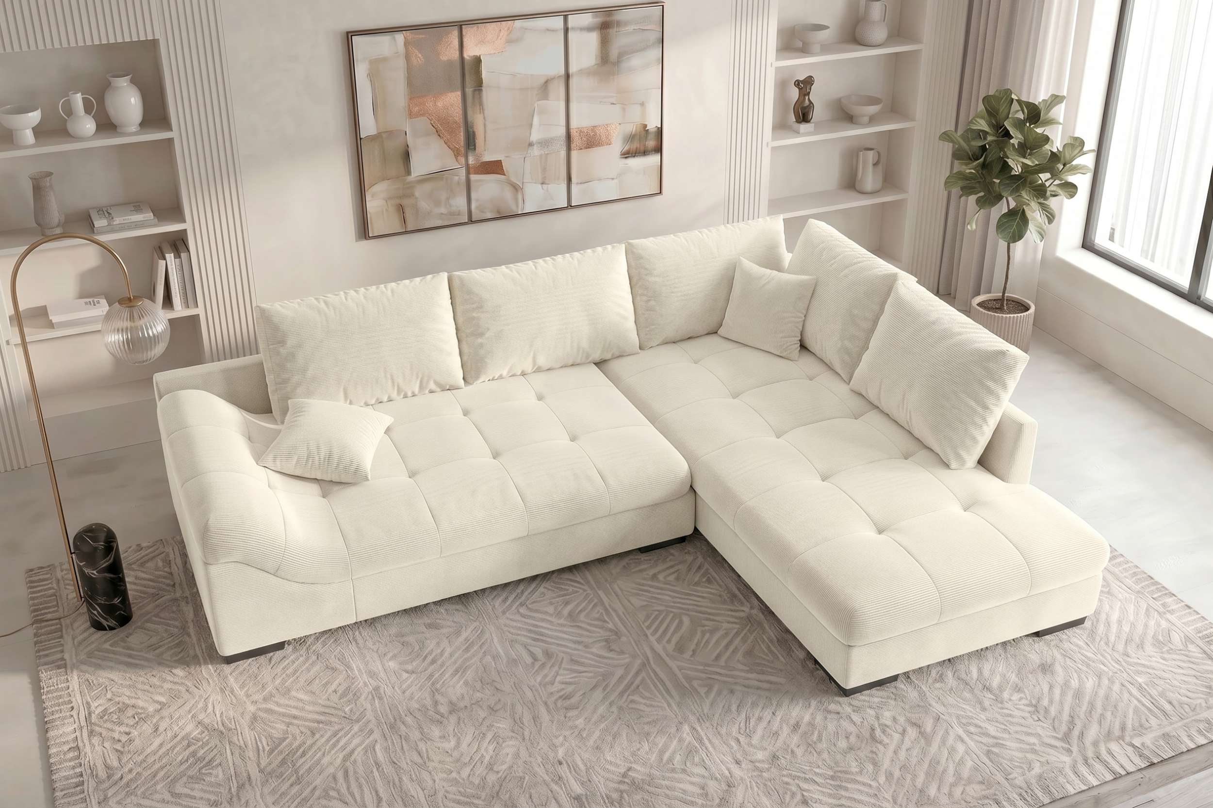 Couch Mykonos L Form in Stoff creme