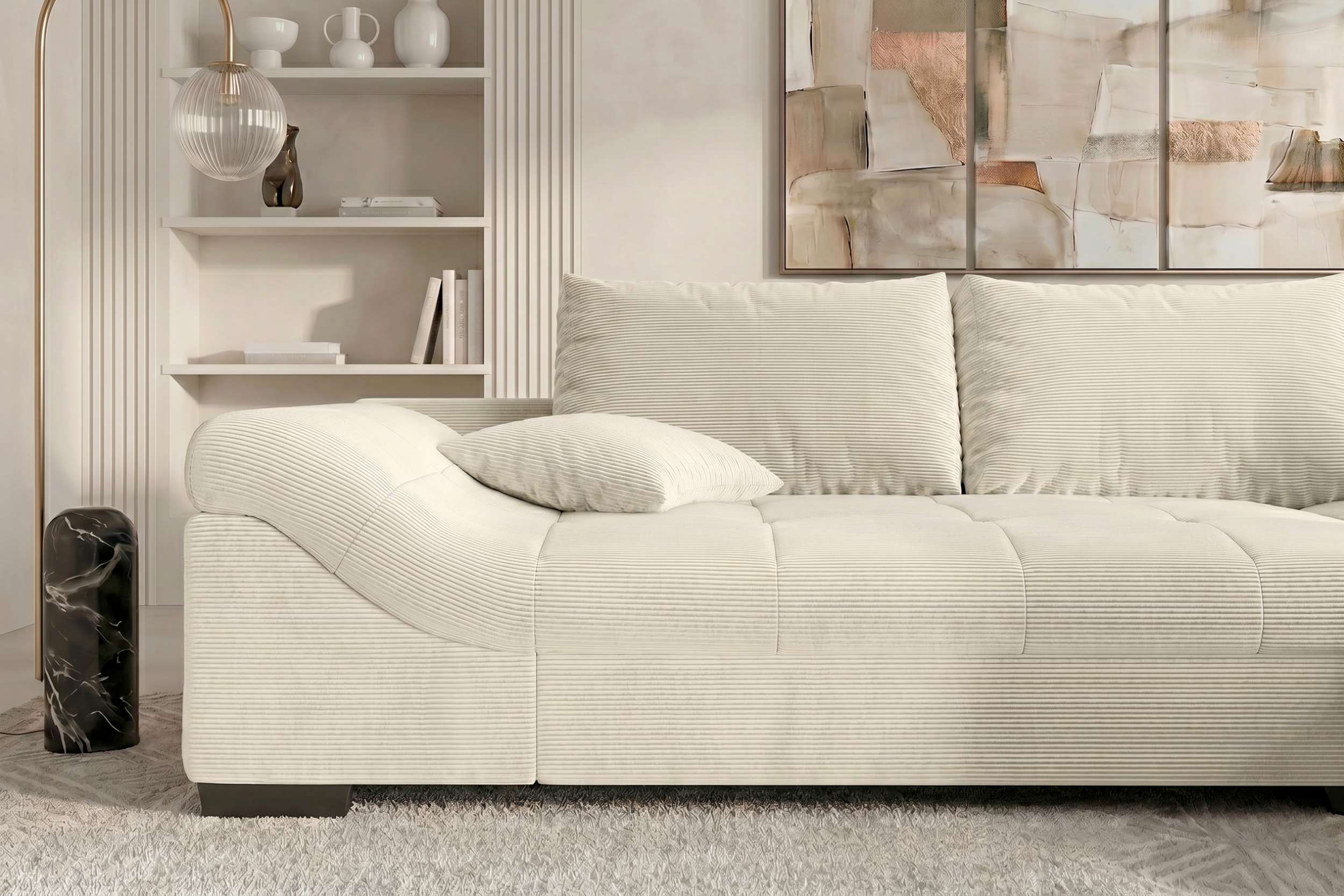 Couch Mykonos L Form in Stoff creme