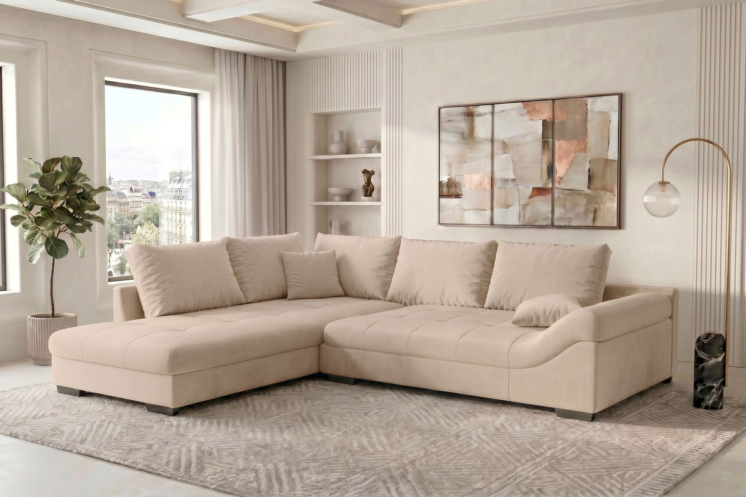 Couch Mykonos L-Form in Stoff Beige