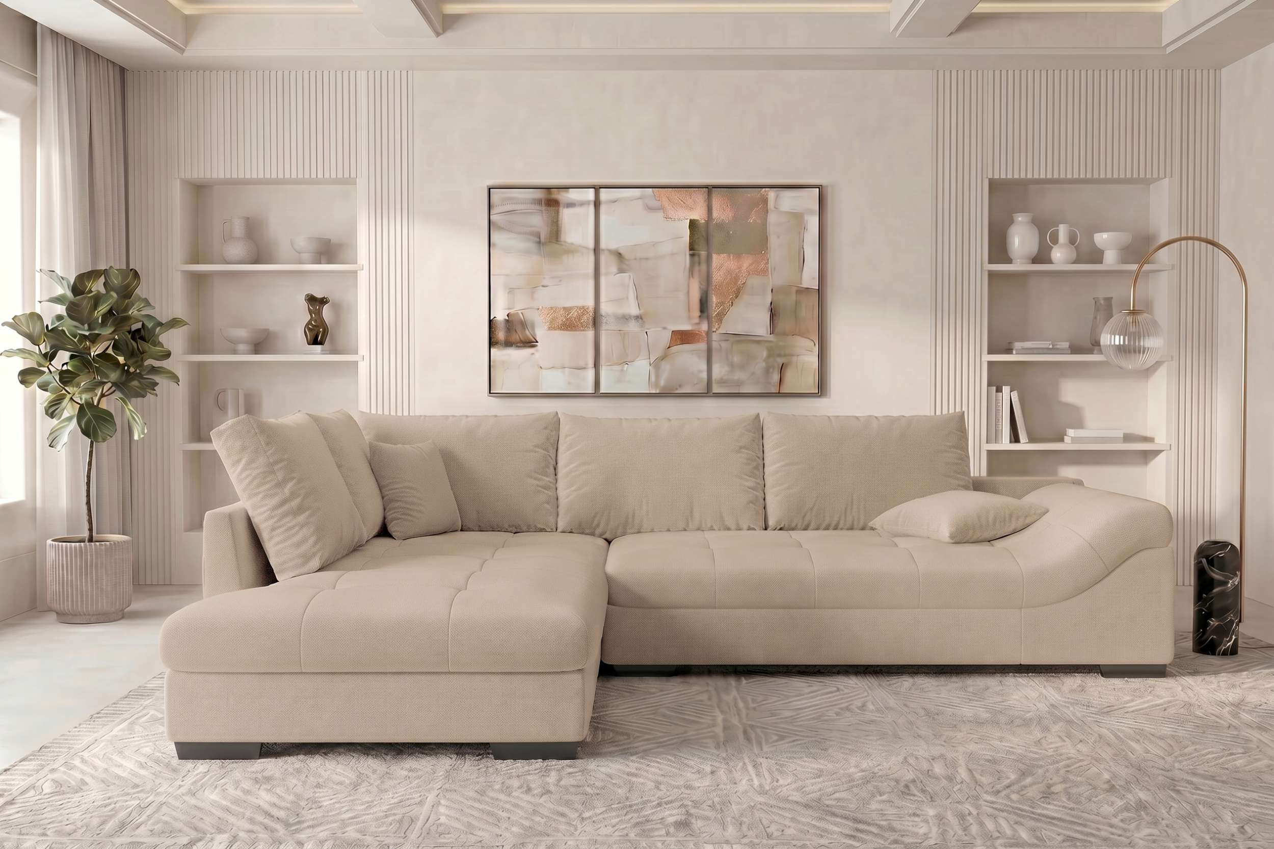 Couch Mykonos L-Form in Stoff Beige