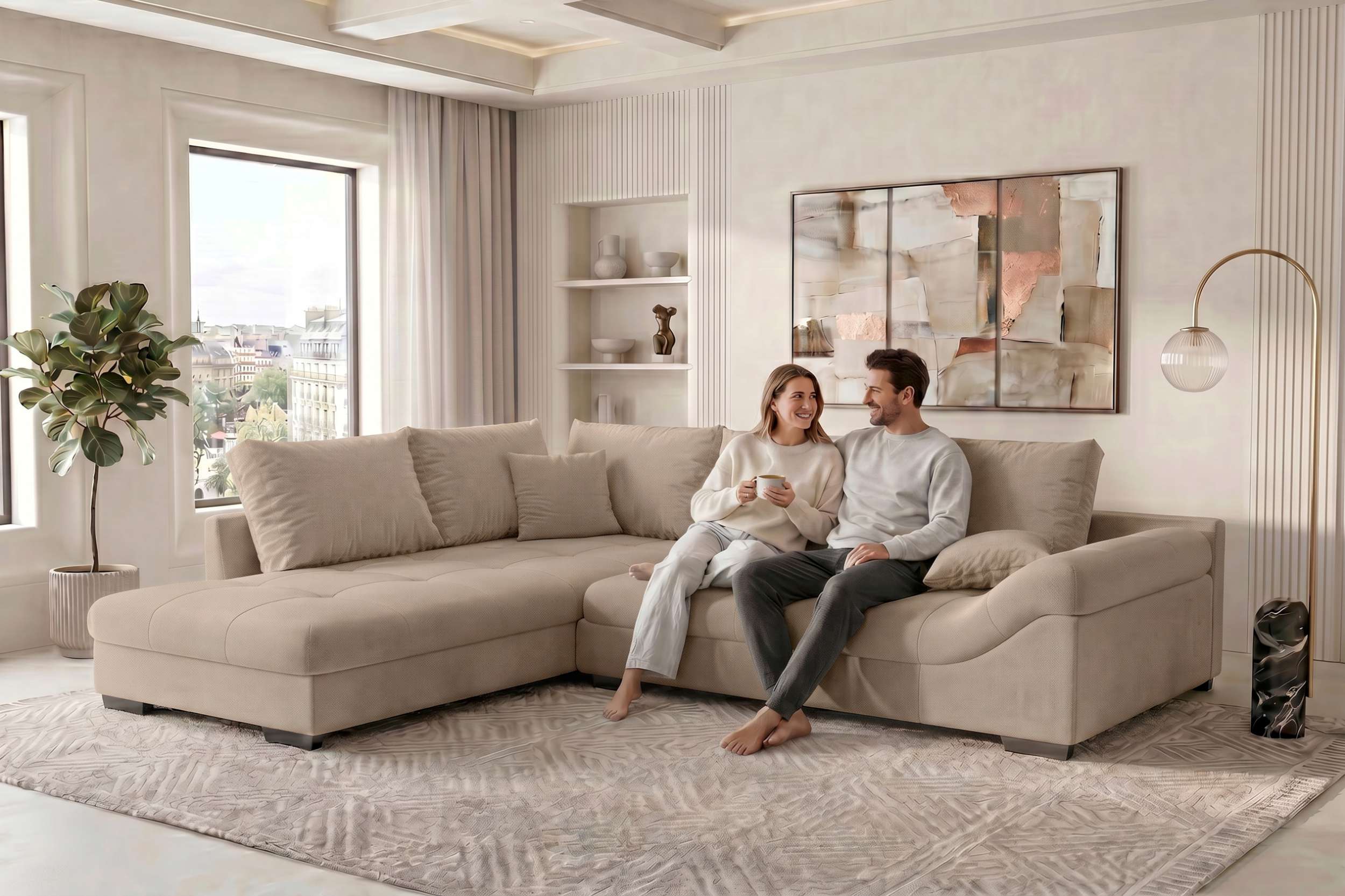 Couch Mykonos L-Form in Stoff Beige