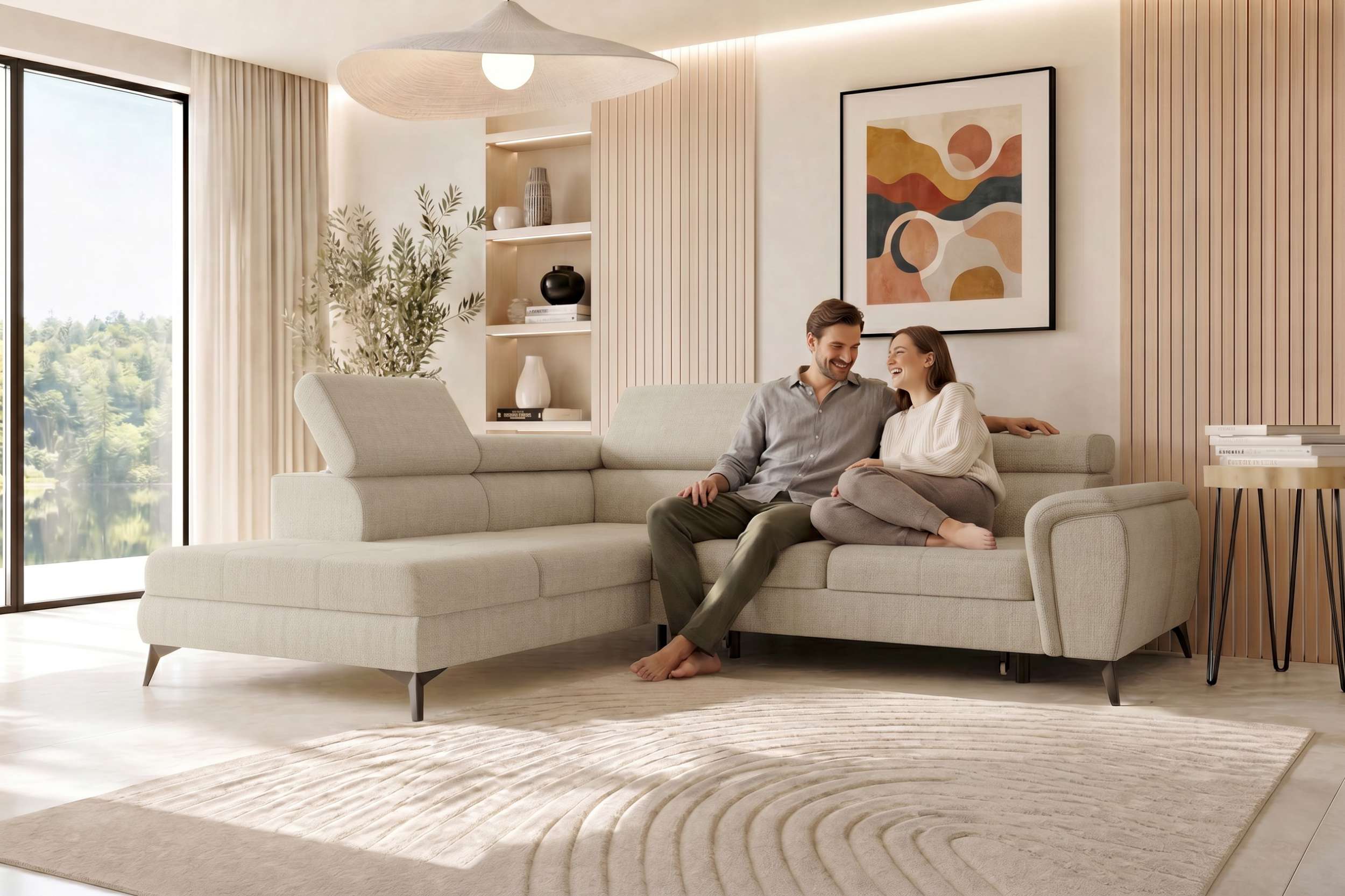 Polster Ecksofa Zento L Form kurz Creme