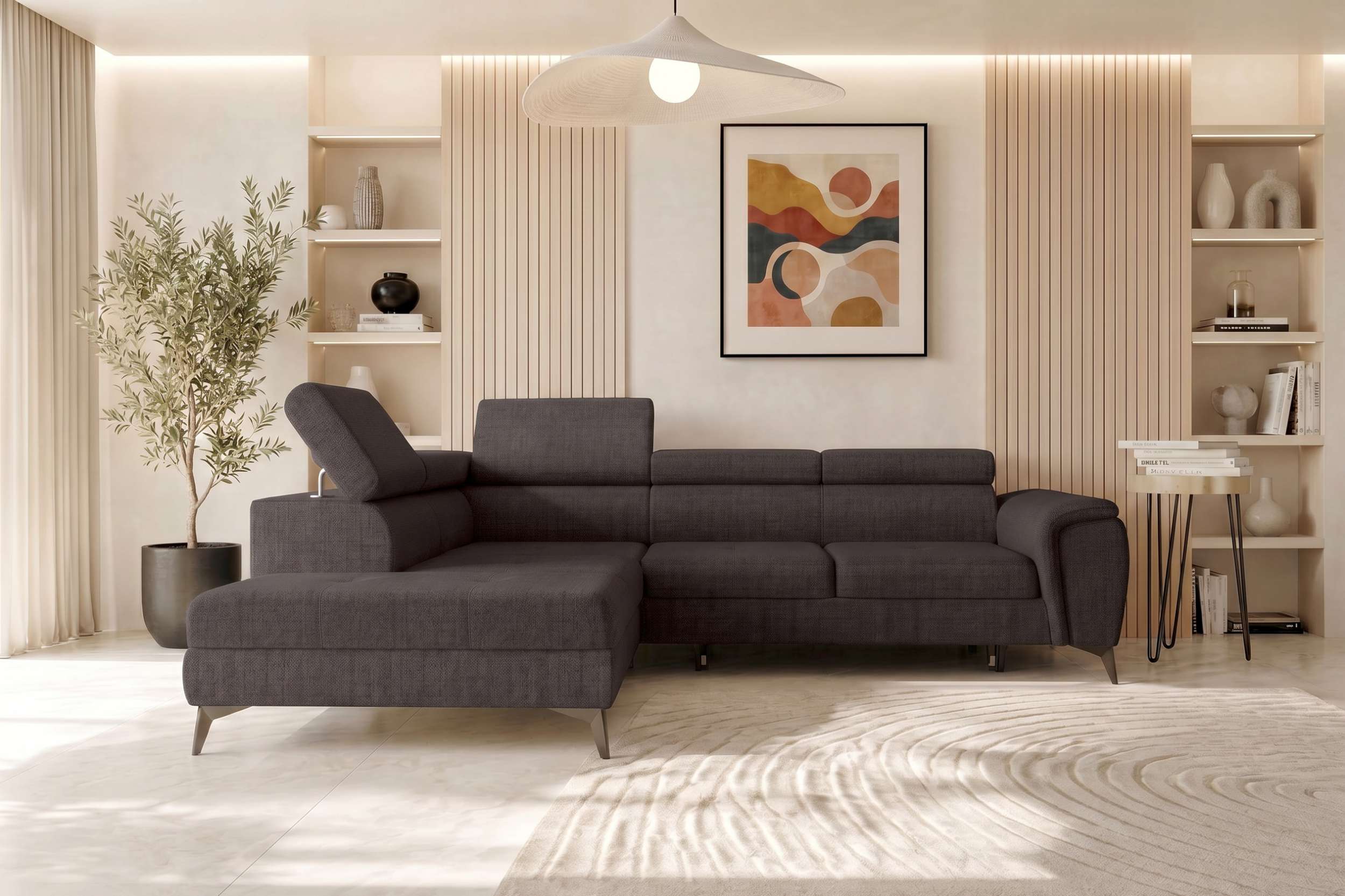 Couch Zento L Form in Stoff braun