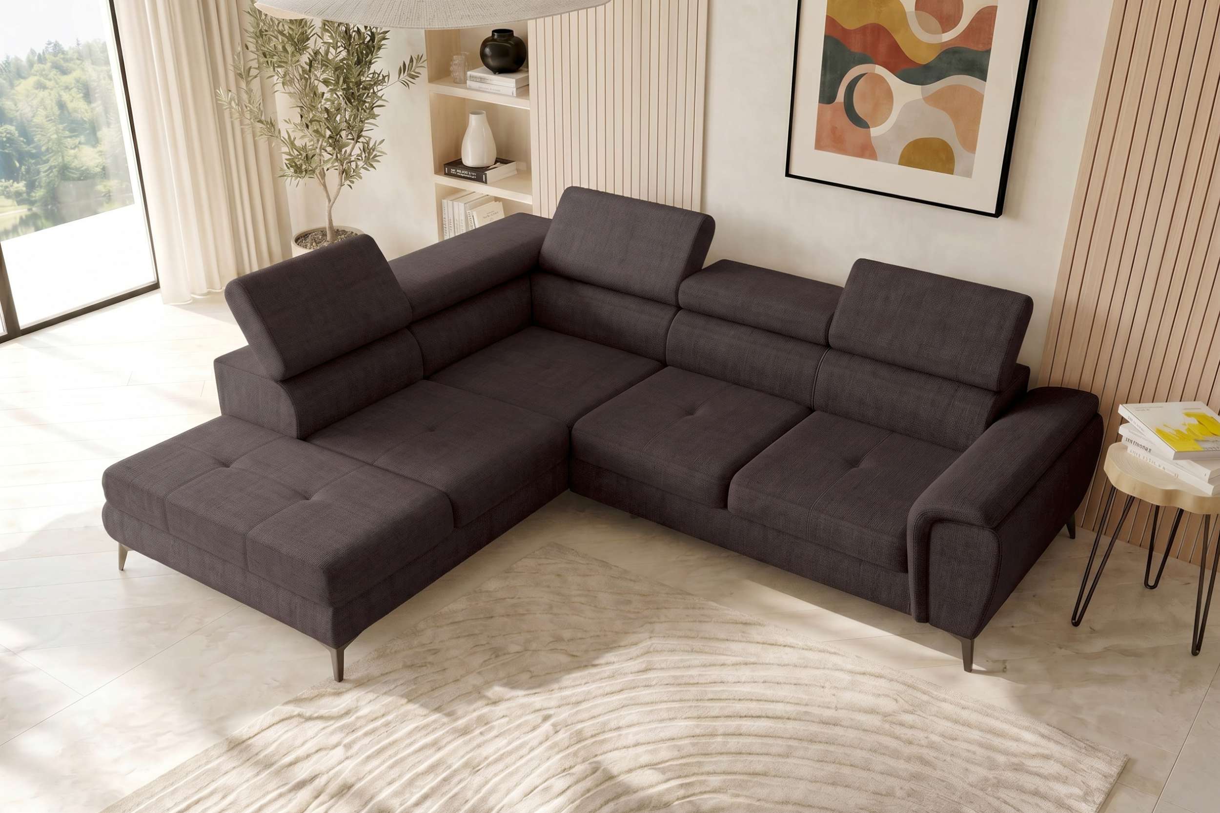 Couch Zento L Form in Stoff braun
