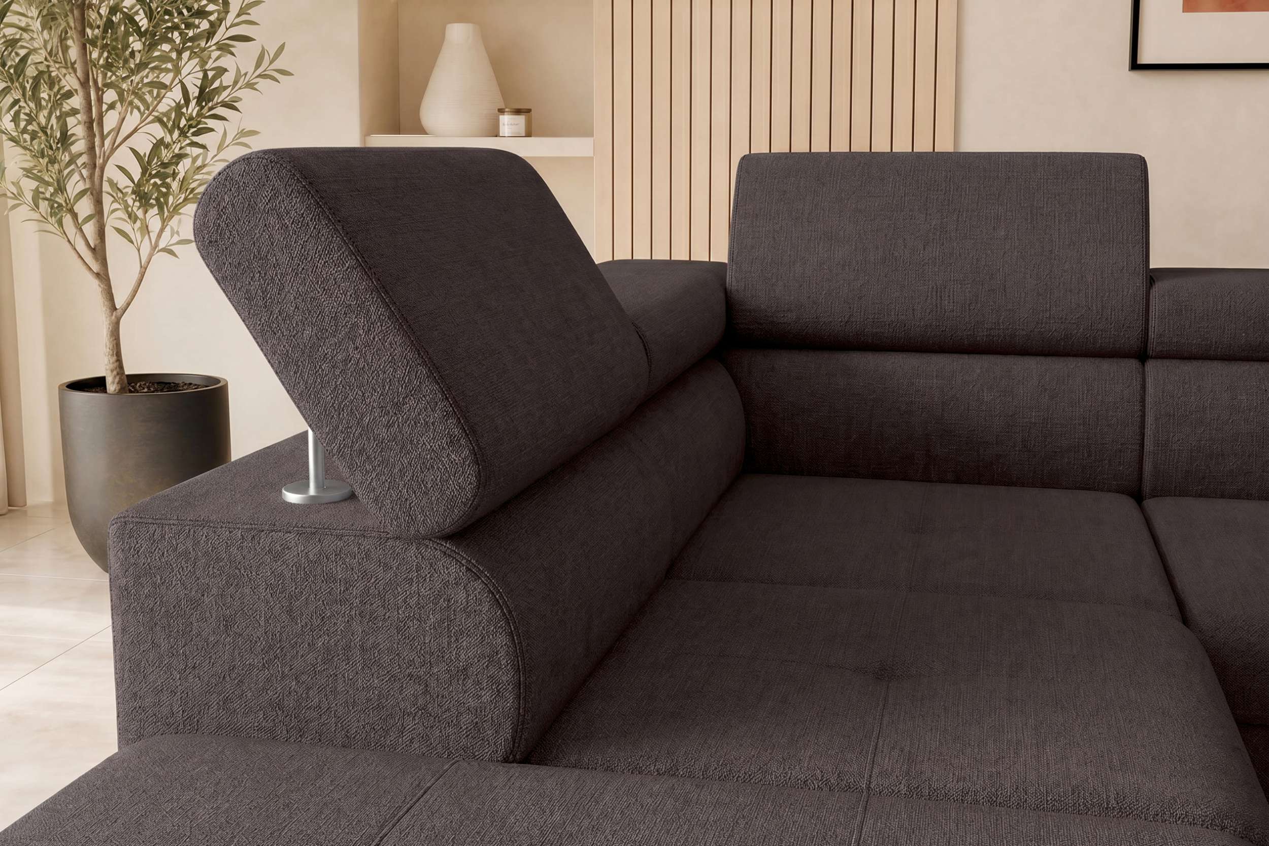 Couch Zento L Form in Stoff braun