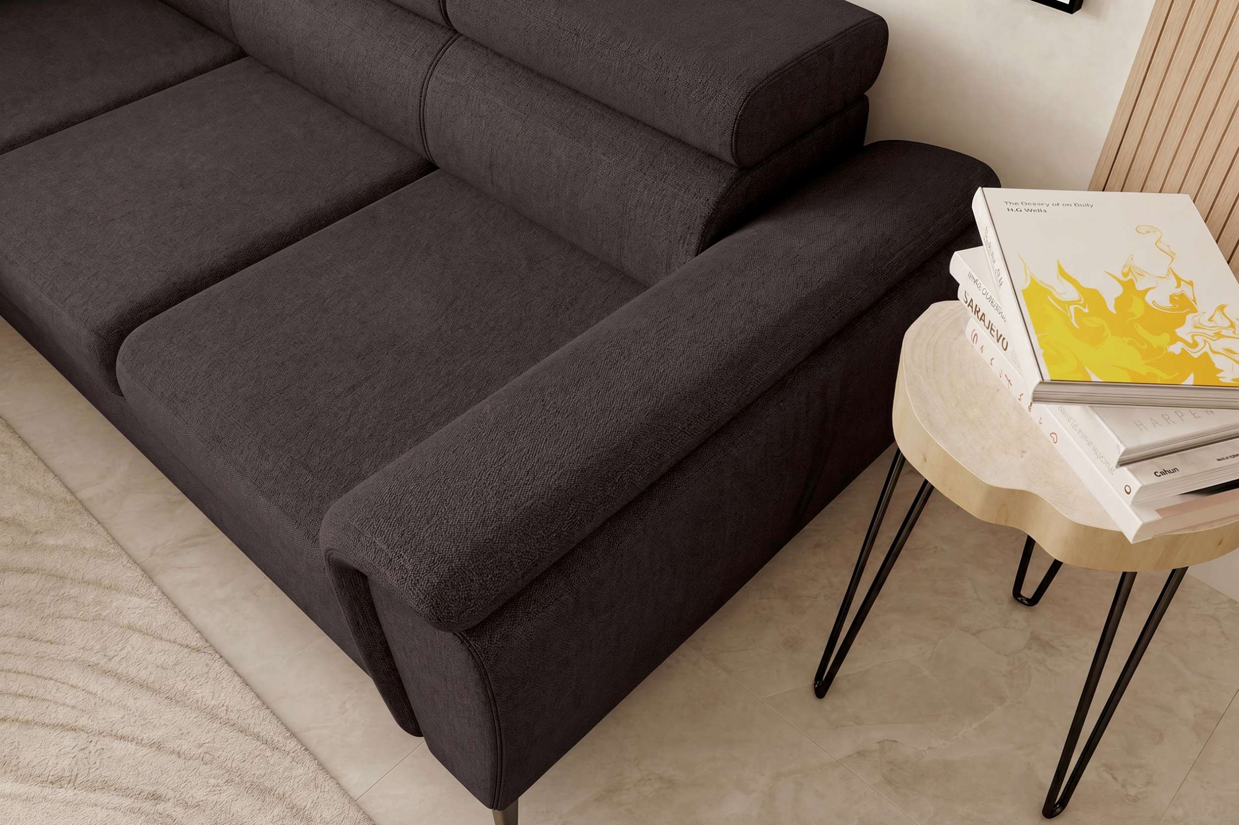 Couch Zento L Form in Stoff braun