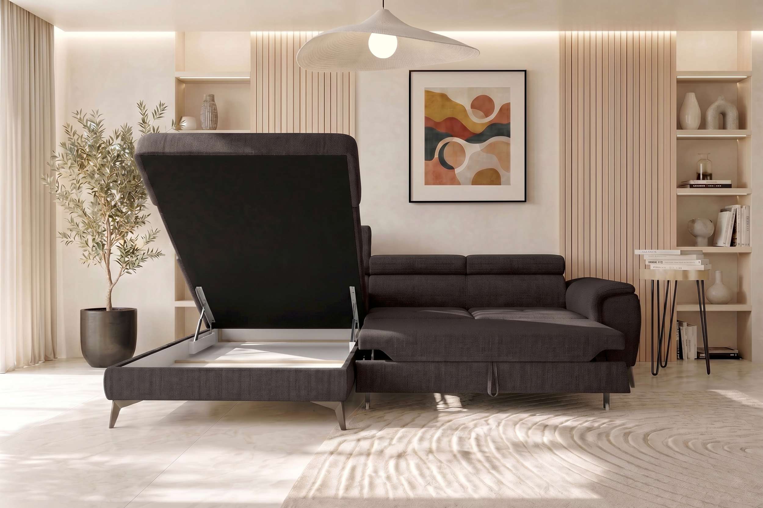 Couch Zento L Form in Stoff braun