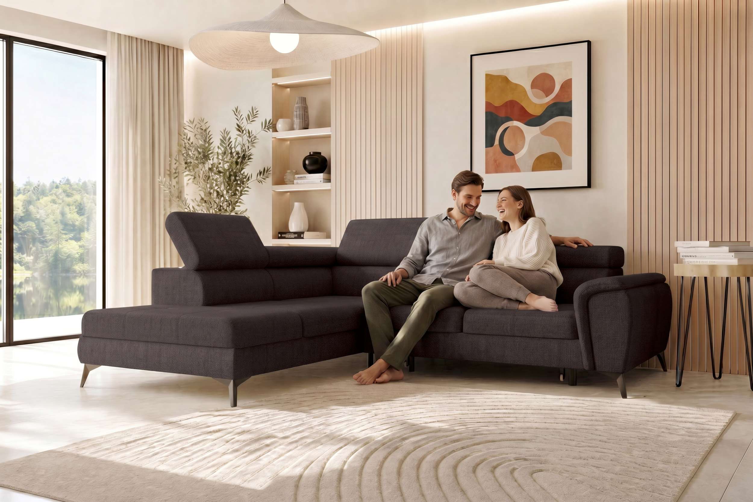Couch Zento L Form in Stoff braun