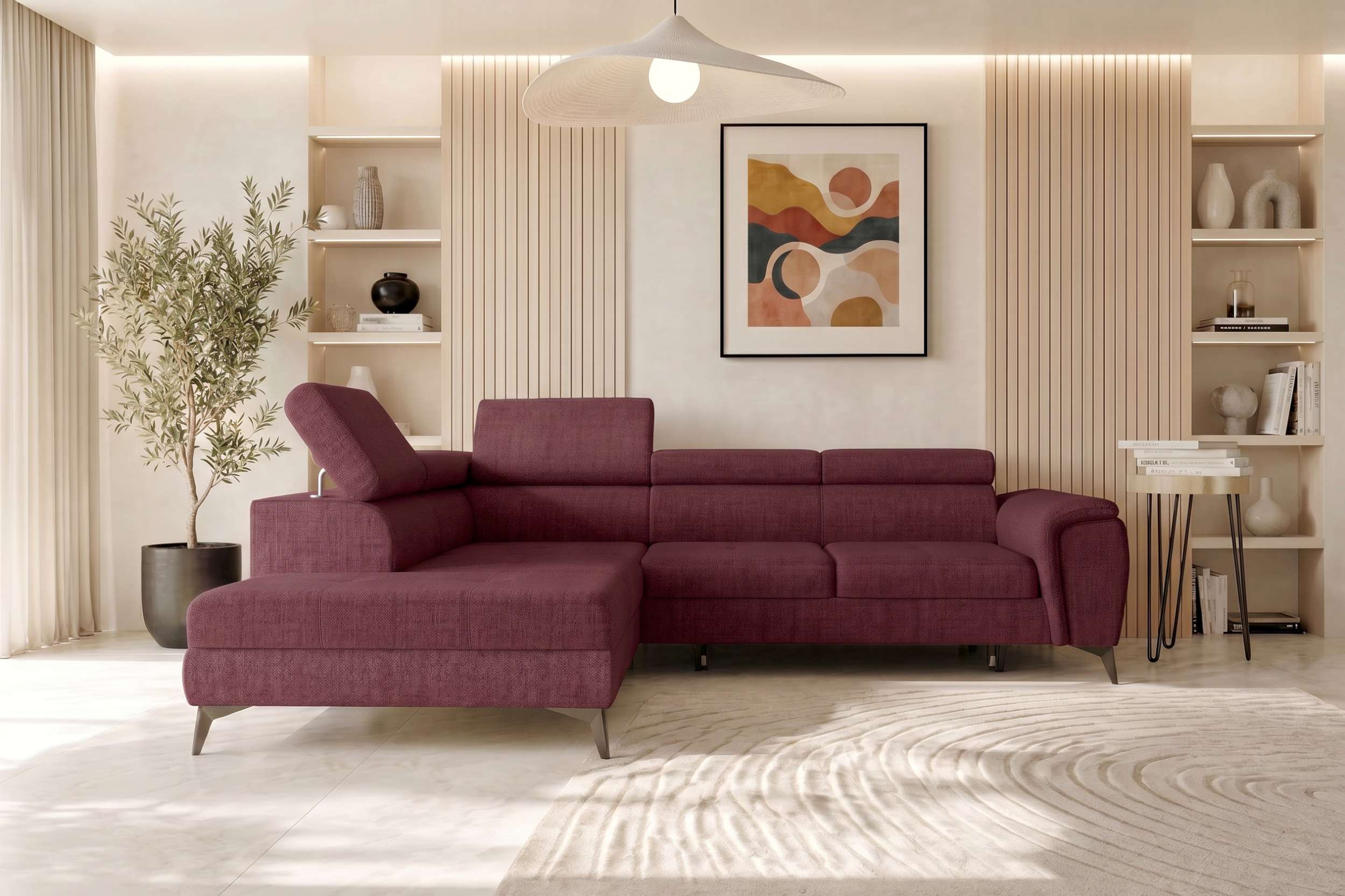 Couch Zento L Form in Stoff bordeaux