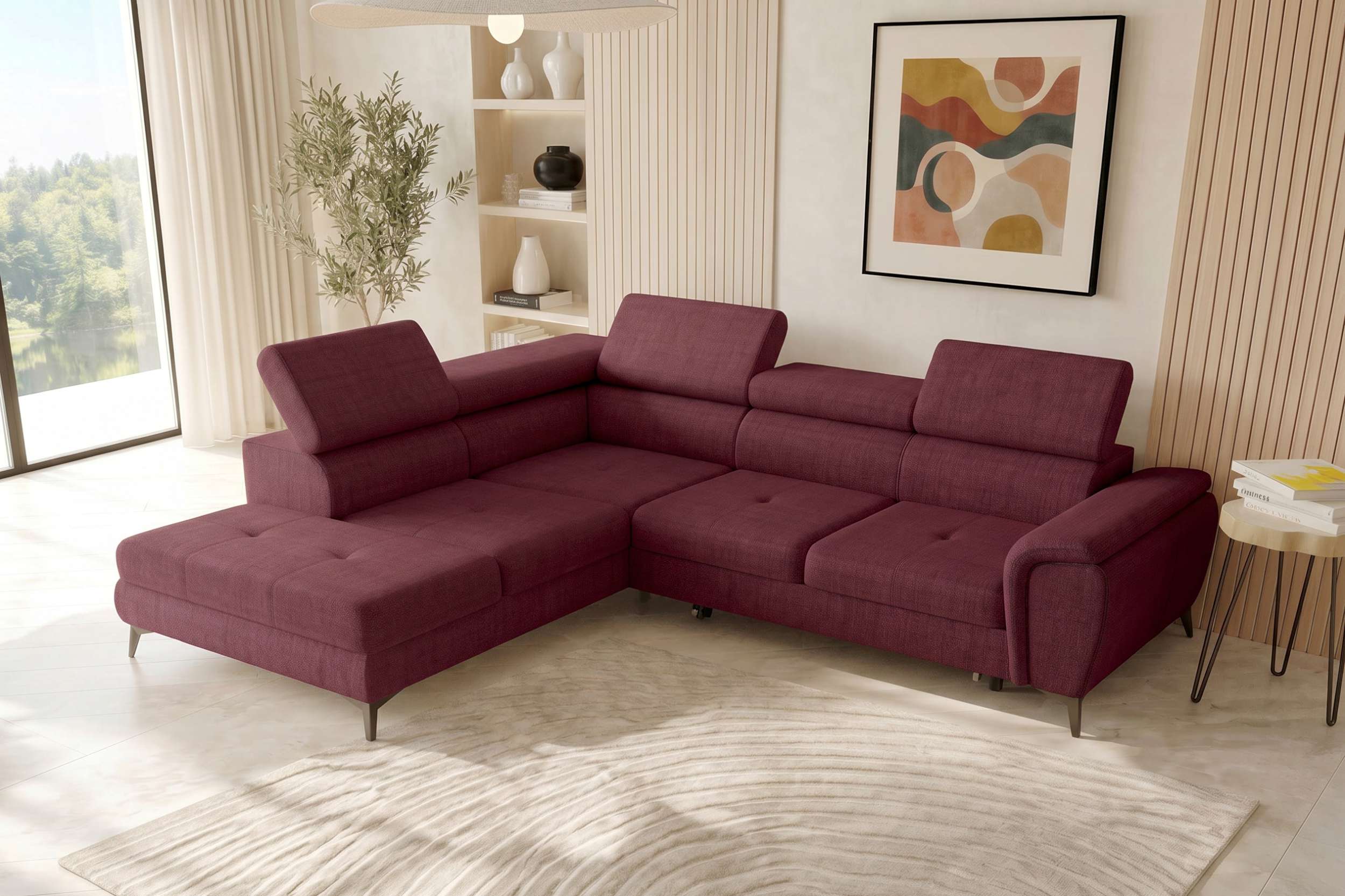 Couch Zento L Form in Stoff bordeaux