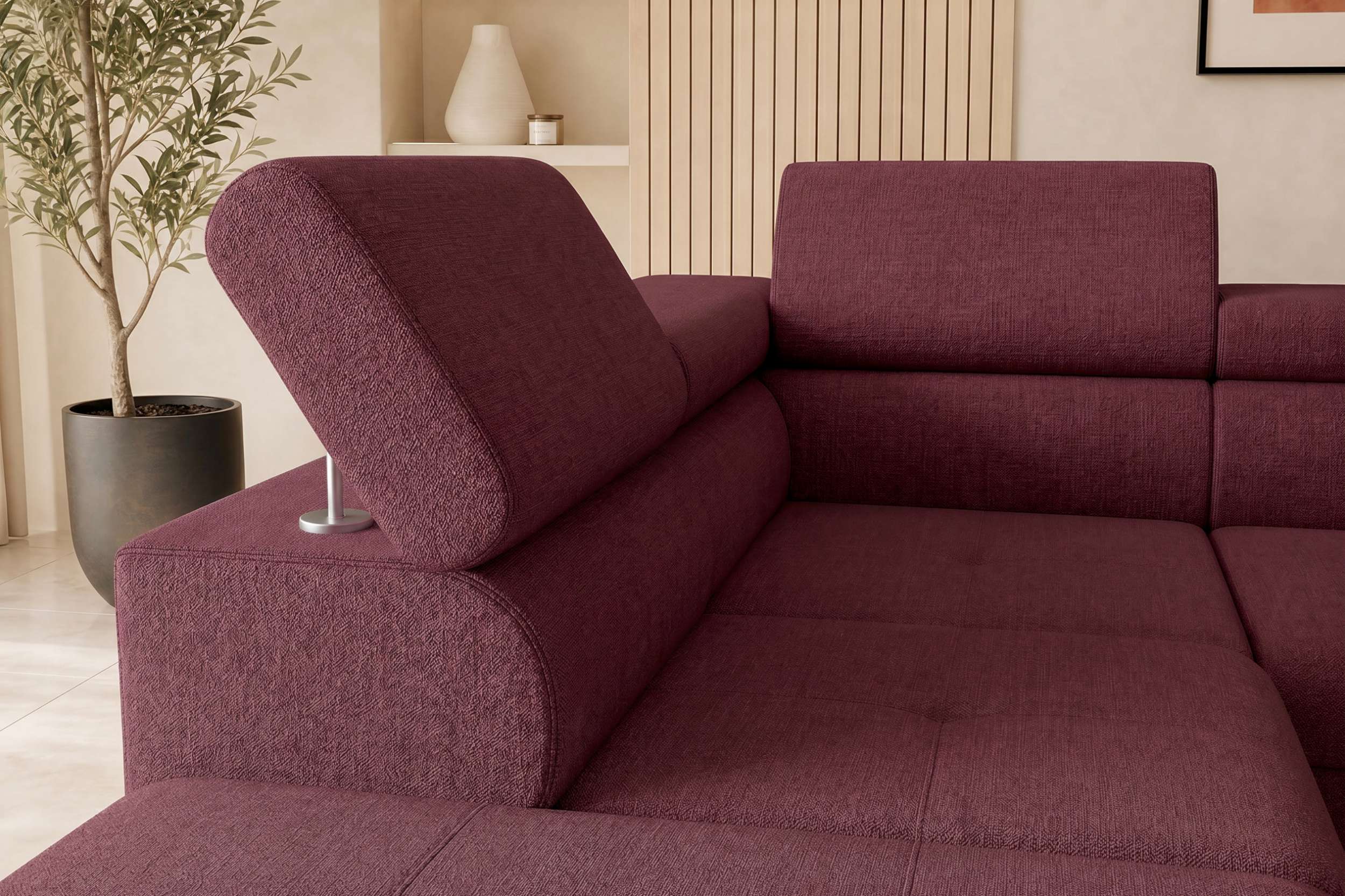 Couch Zento L Form in Stoff bordeaux