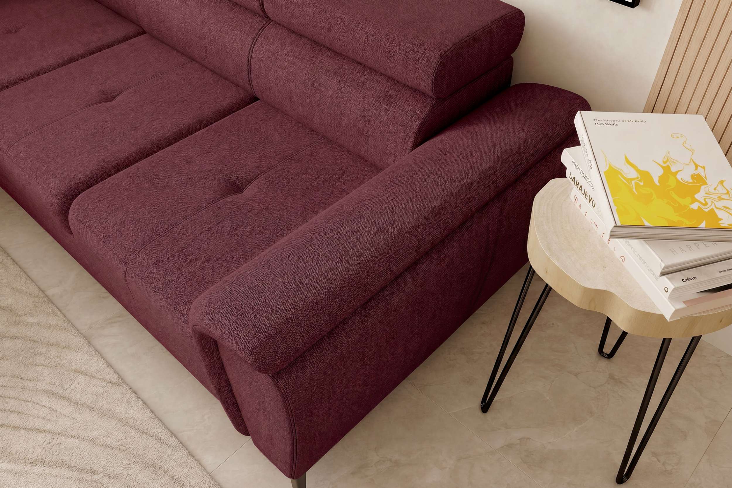 Couch Zento L Form in Stoff bordeaux