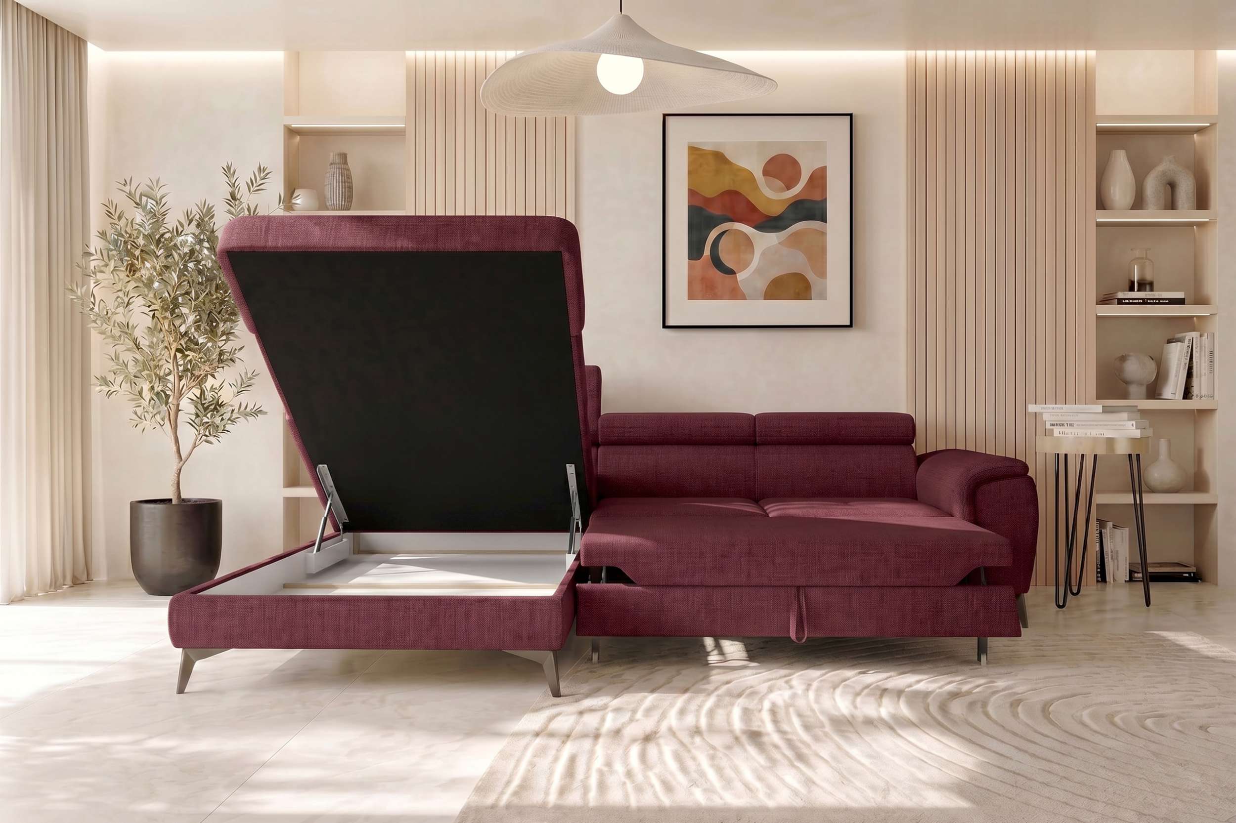 Couch Zento L Form in Stoff bordeaux